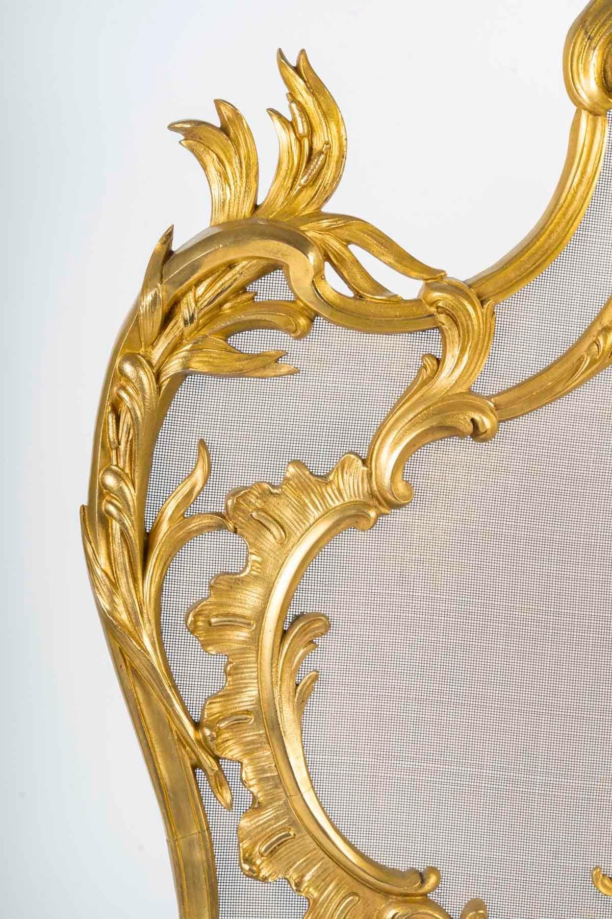 Gilt Rare Ormolu Fire Screen in the Louis XV Style. For Sale