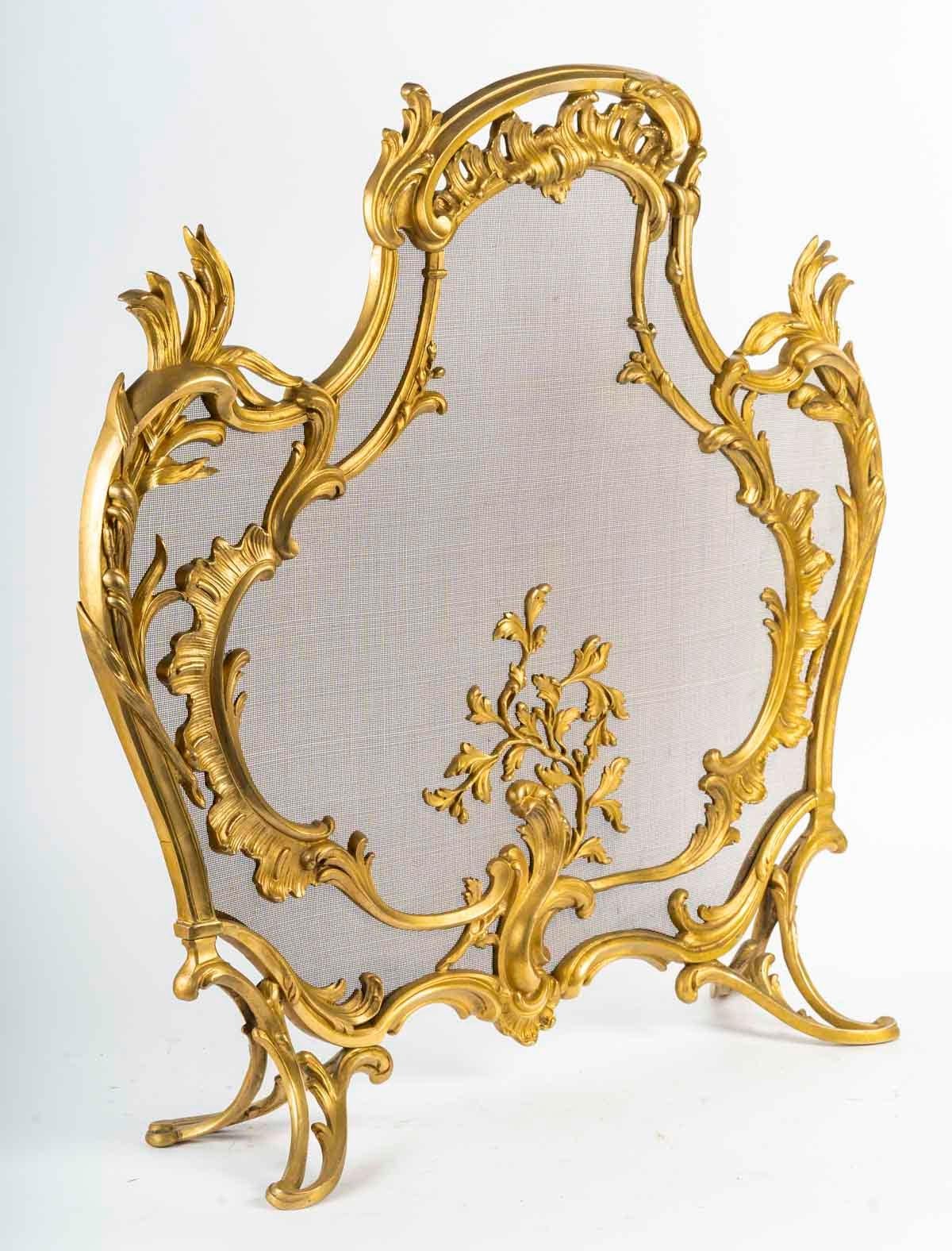 19th Century Rare Ormolu Fire Screen in the Louis XV Style. For Sale