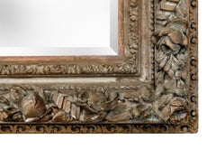 Rare Ornate Deep Framed Beveled Mirror with Roses, Blossoms & Buds