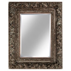 Rare Ornate Deep Framed Beveled Mirror with Roses, Blossoms & Buds