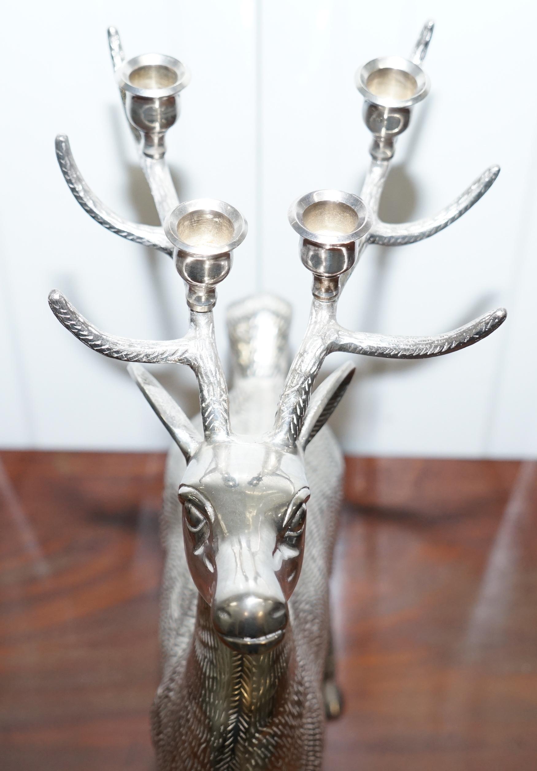 Rare Ornately Cast Large Silver Plated Candle Stick Holder Reindeer Candelabra 1