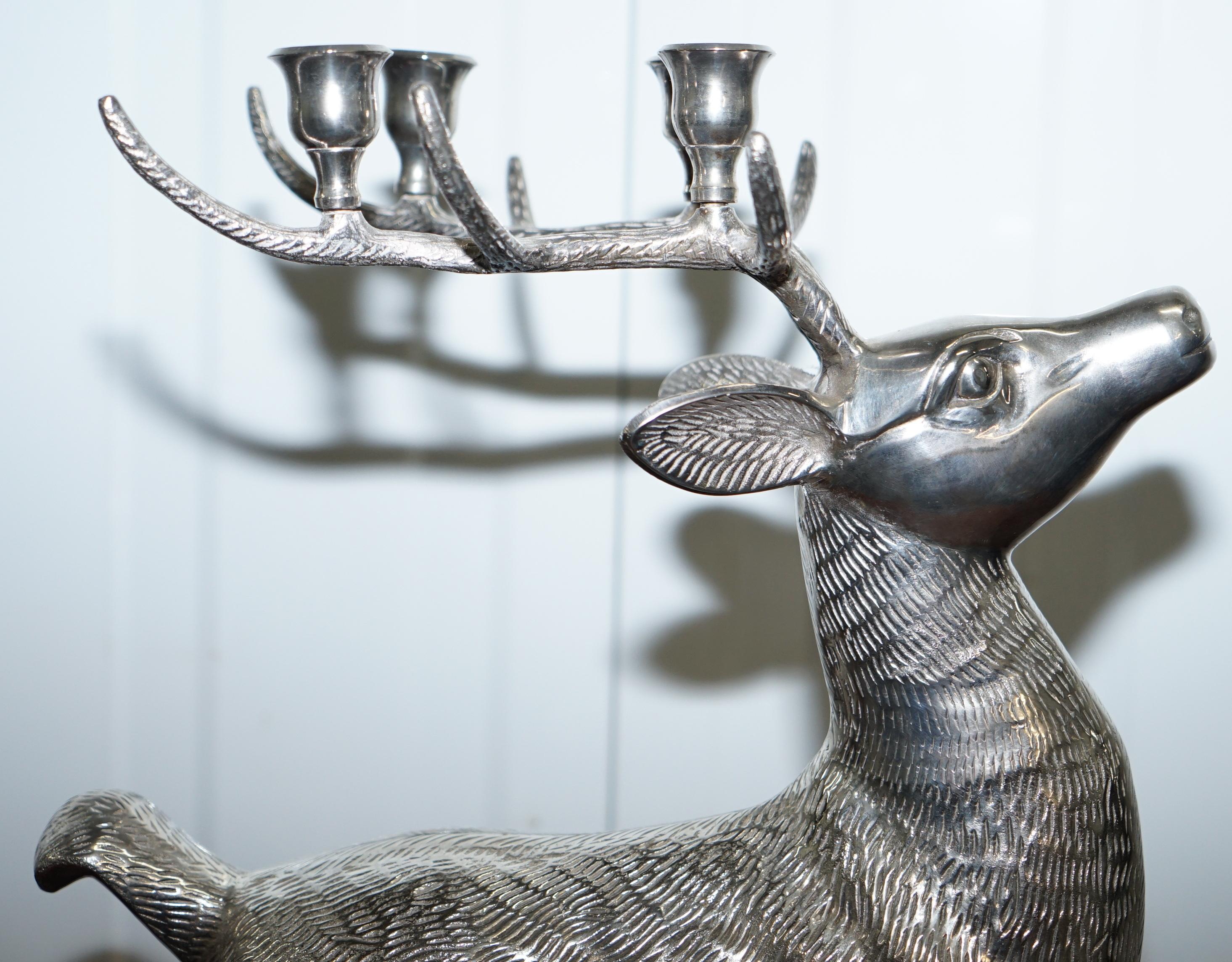 Rare Ornately Cast Large Silver Plated Candle Stick Holder Reindeer Candelabra 3