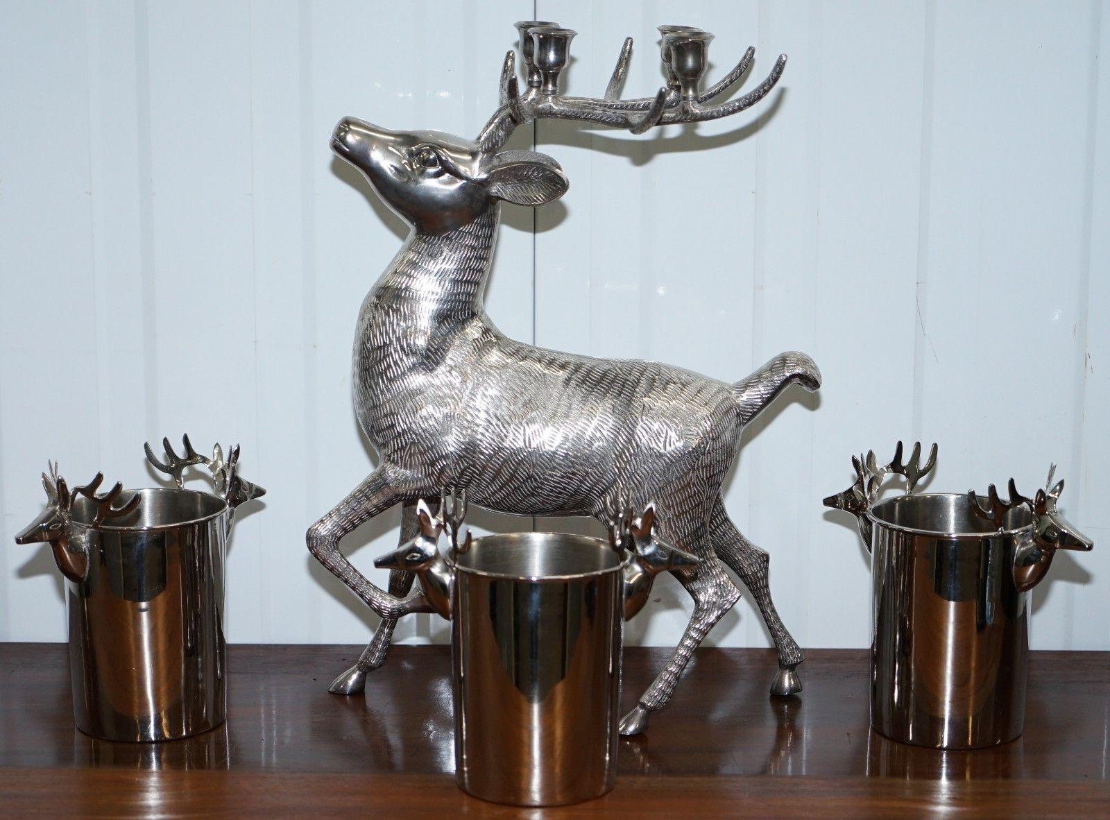 We are delighted to offer for sale this very nicely cast silver plated candle stick holder centre piece of a Reindeer

I’ve seen allot of basic versions of these over the years but never one as fine as this, the detail is exquisite as is the