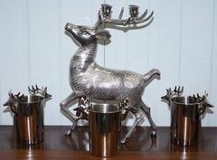 Rare Ornately Cast Large Silver Plated Candle Stick Holder Reindeer Candelabra