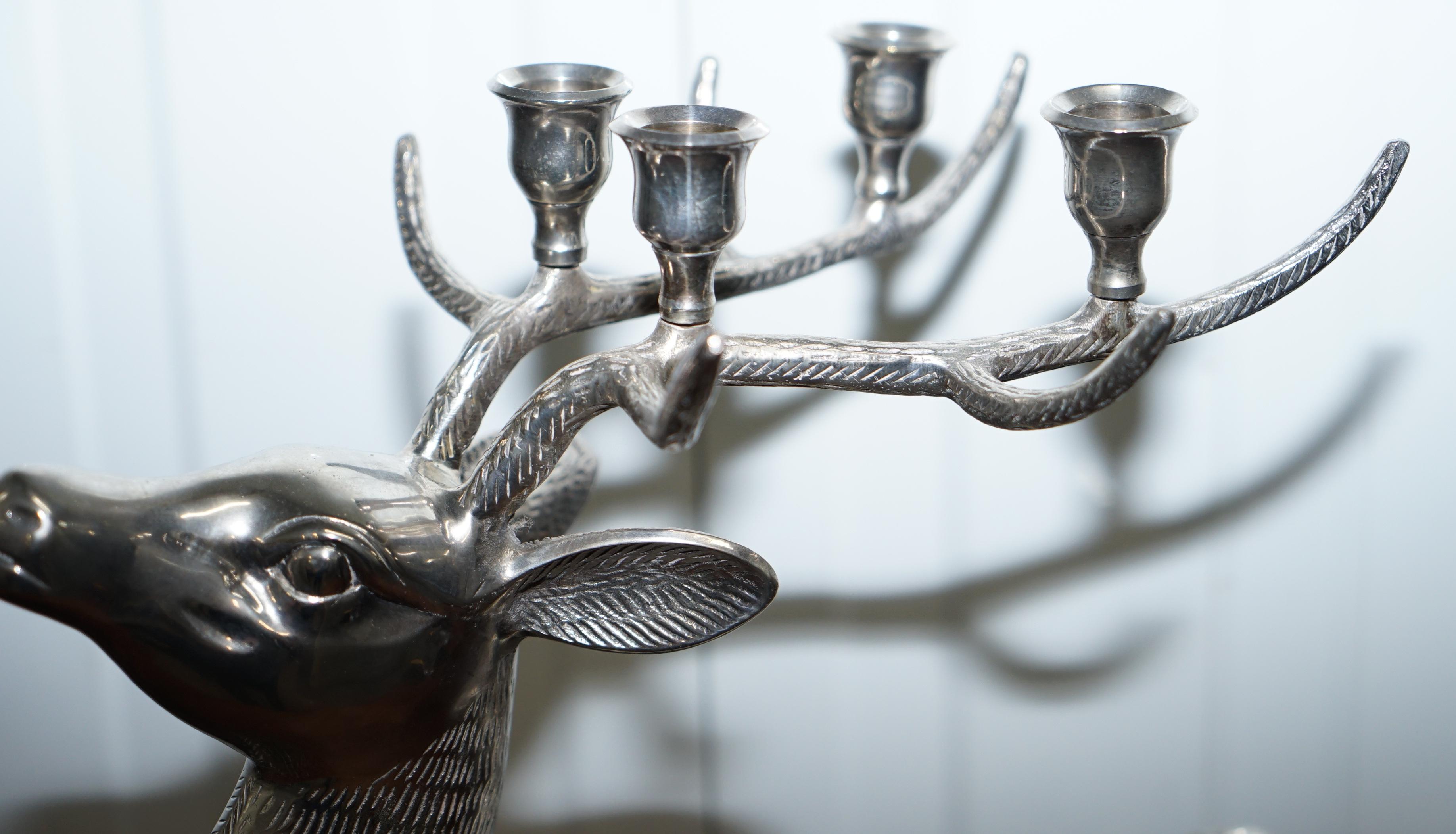 British Rare Ornately Cast Large Silver Plated Candle Stick Holder Reindeer Candelabra