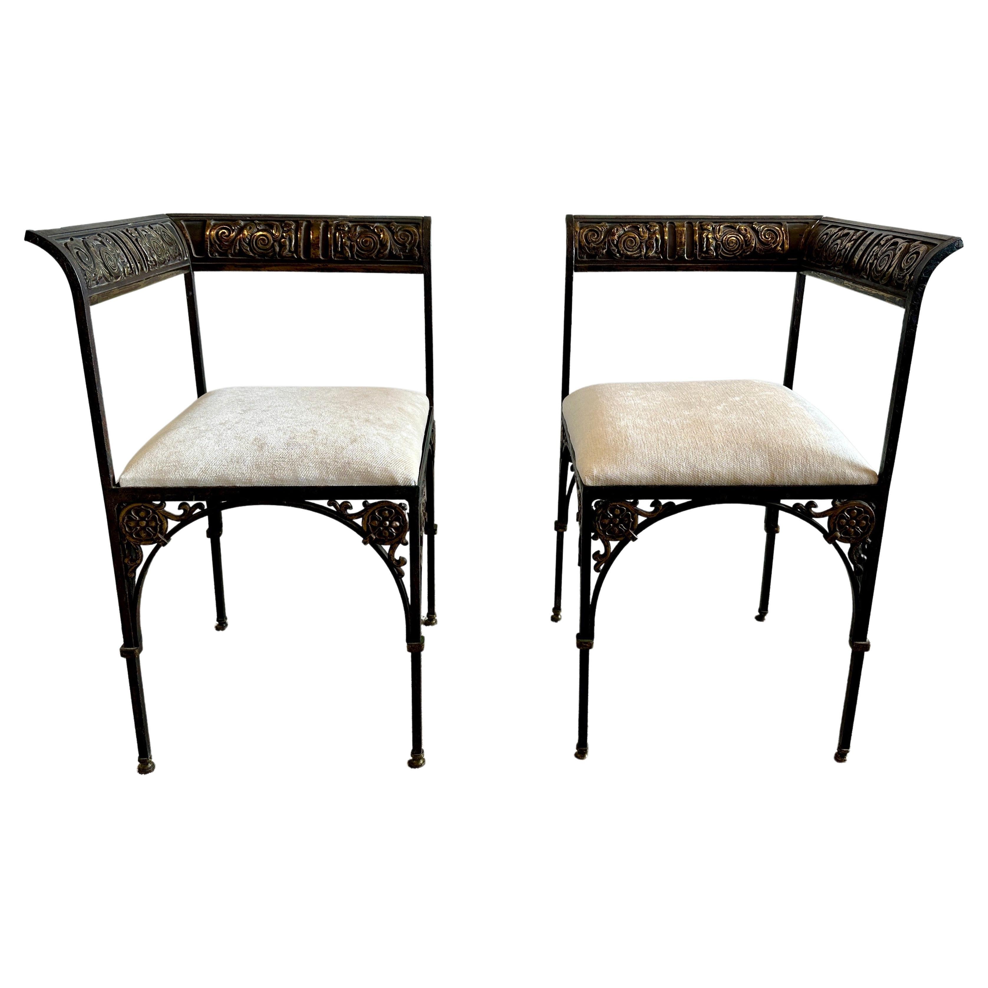 Rare Oscar Bach Bronze Corner Chairs, Pair