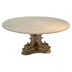 Rare Oscar De La Renta Stone Dining Table W Triple Dolphin Base