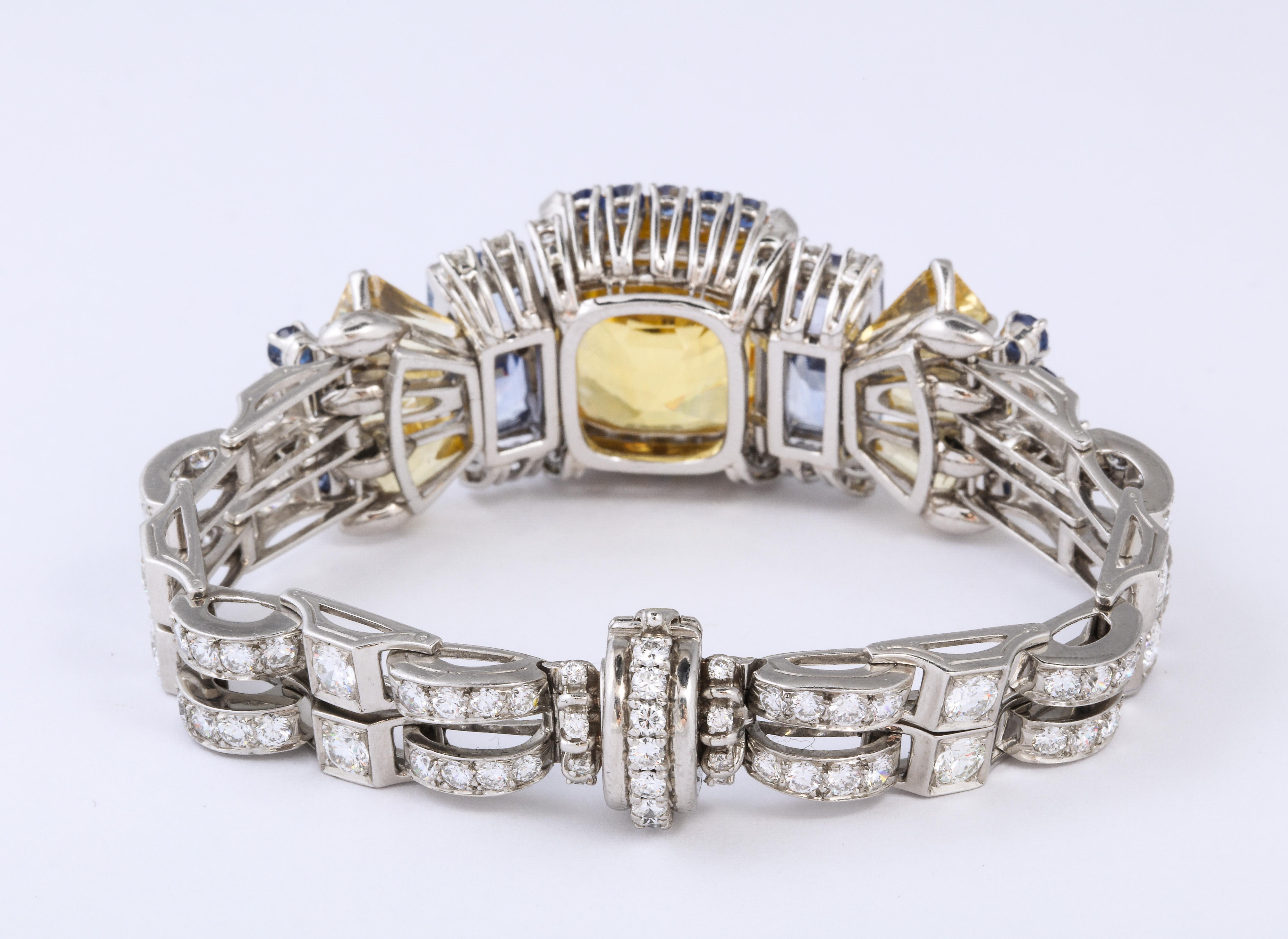 Rare Oscar Heyman Bros 41 Carat Yellow Blue Sapphire Platinum Diamond Bracelet 4