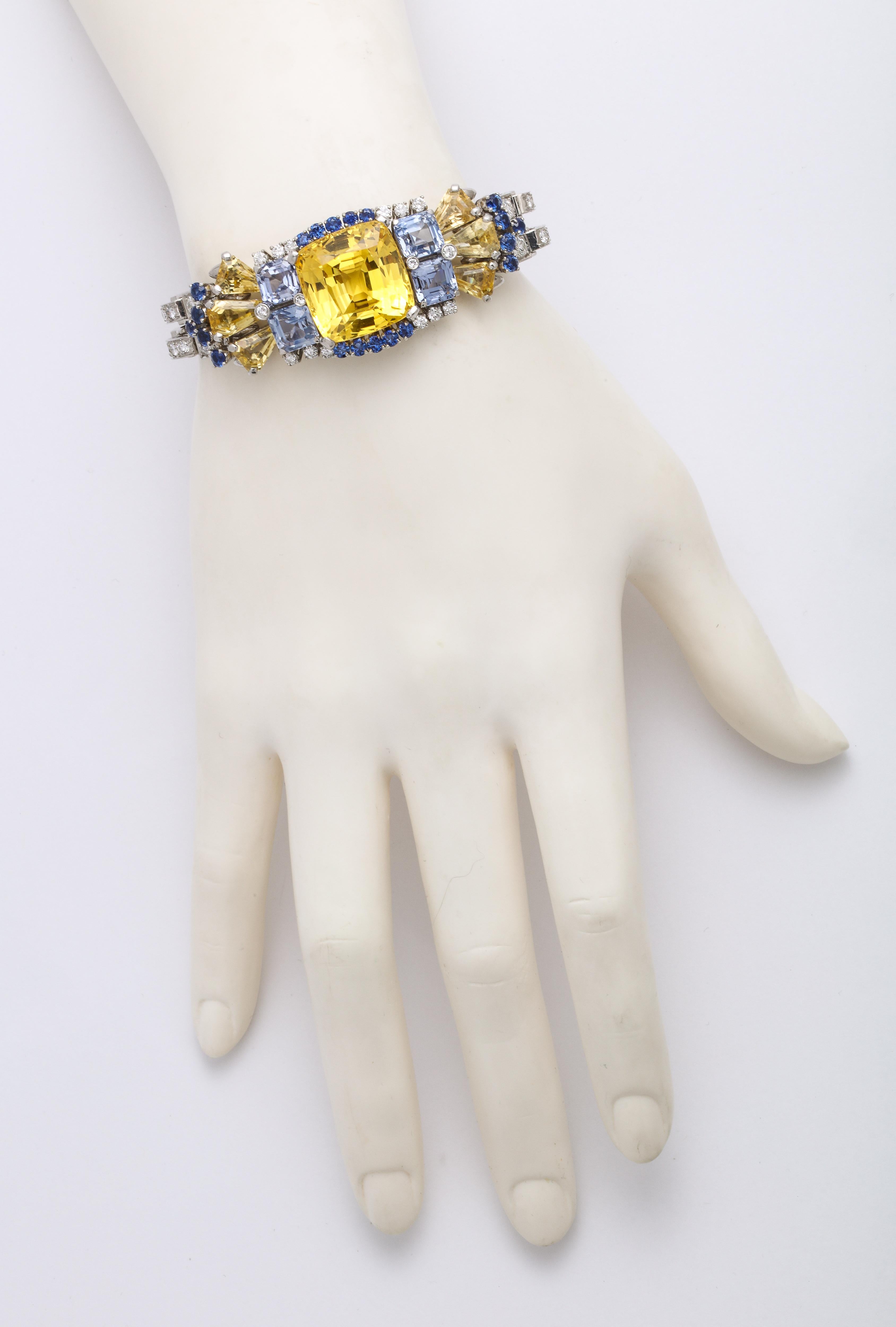 Rare Oscar Heyman Bros 41 Carat Yellow Blue Sapphire Platinum Diamond Bracelet 5