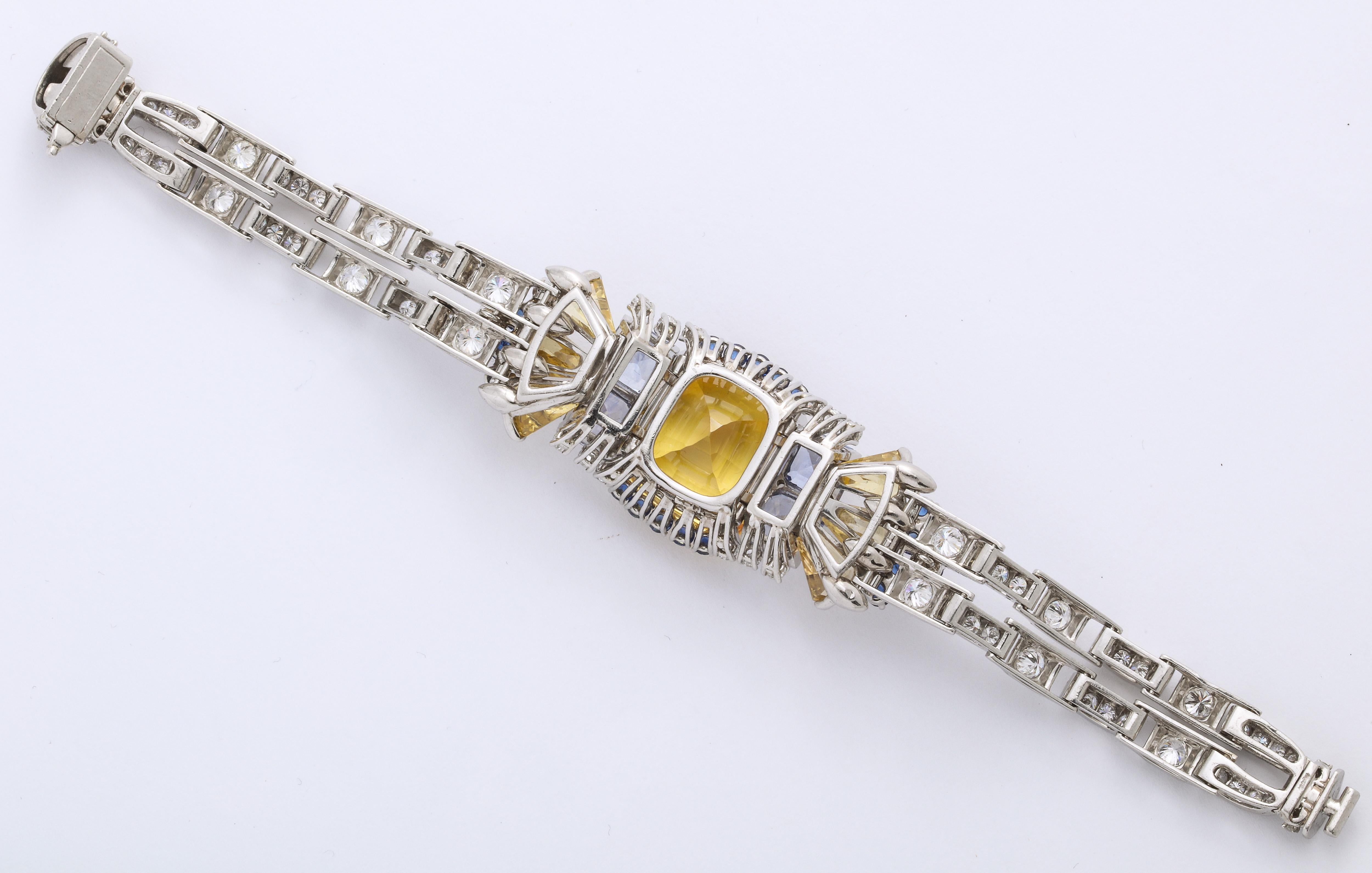 Rare Oscar Heyman Bros 41 Carat Yellow Blue Sapphire Platinum Diamond Bracelet 1