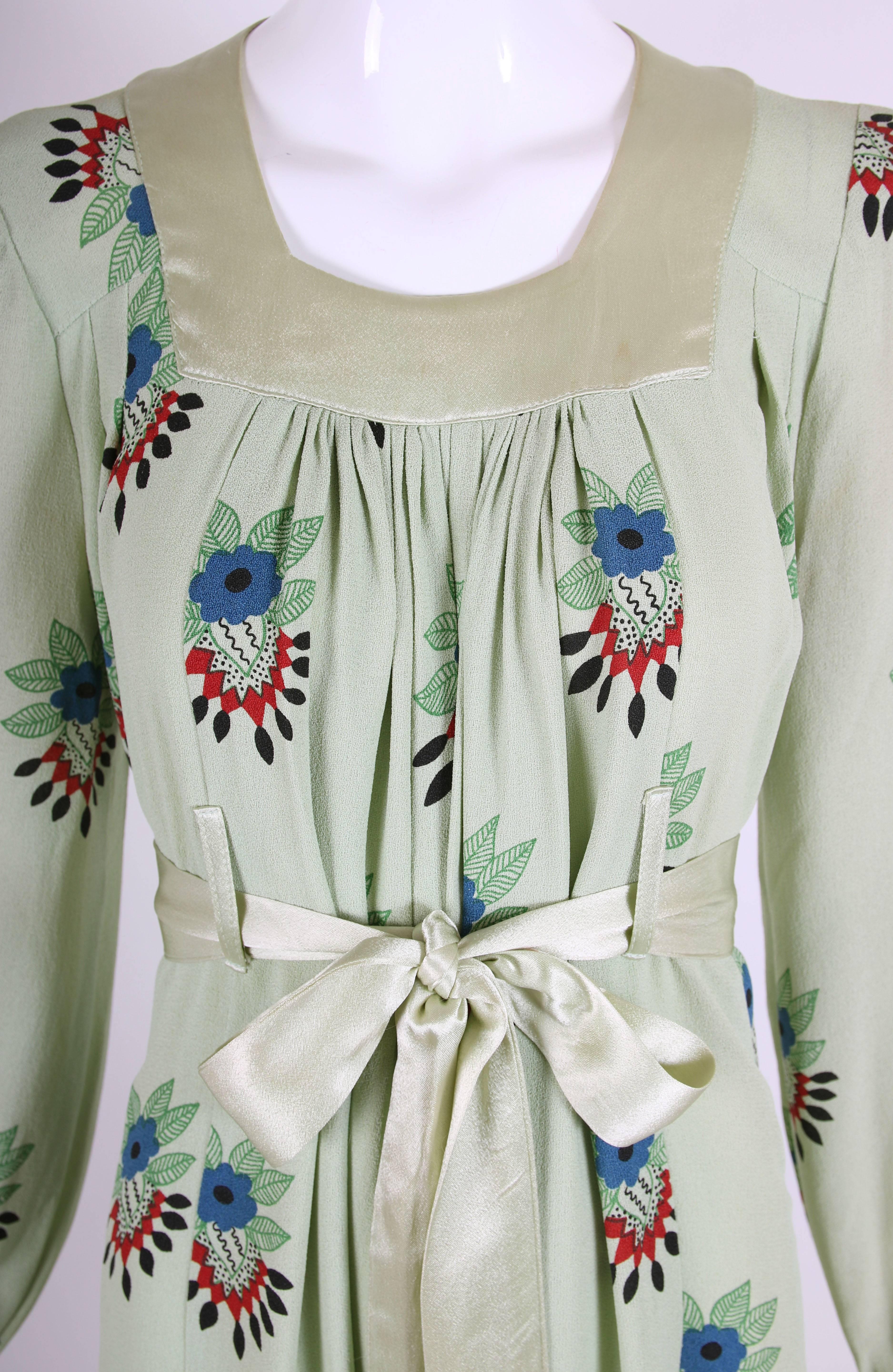 Rare Ossie Clark Moss Crepe Maxi Dress Gown w/Celia Birtwell Print Ca.1970 1