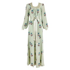 Rare Ossie Clark Moss Crepe Maxi Dress Gown w/Celia Birtwell Print Ca.1970