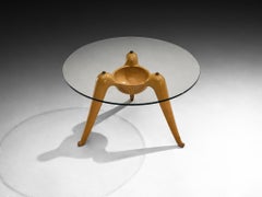 Rare Osvaldo Borsani for ABV '5052' Carved Side Table in Wood and Glass
