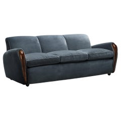 Seltenes Osvaldo Borsani für ABV Dreisitzer-Sofa aus Nussbaum und blauem Samt