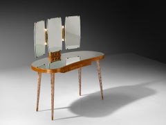 Rare Osvaldo Borsani Vanity Table in Maple with Mirrors and Built-in Lights
