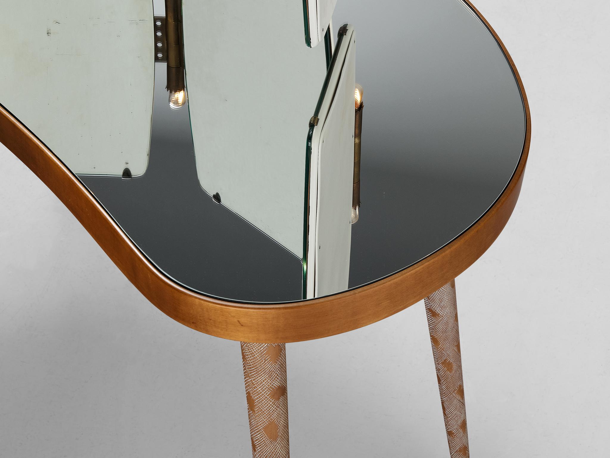 Italian Rare Osvaldo Borsani Vanity Table in Maple with Mirrors and Built-in Lights  For Sale