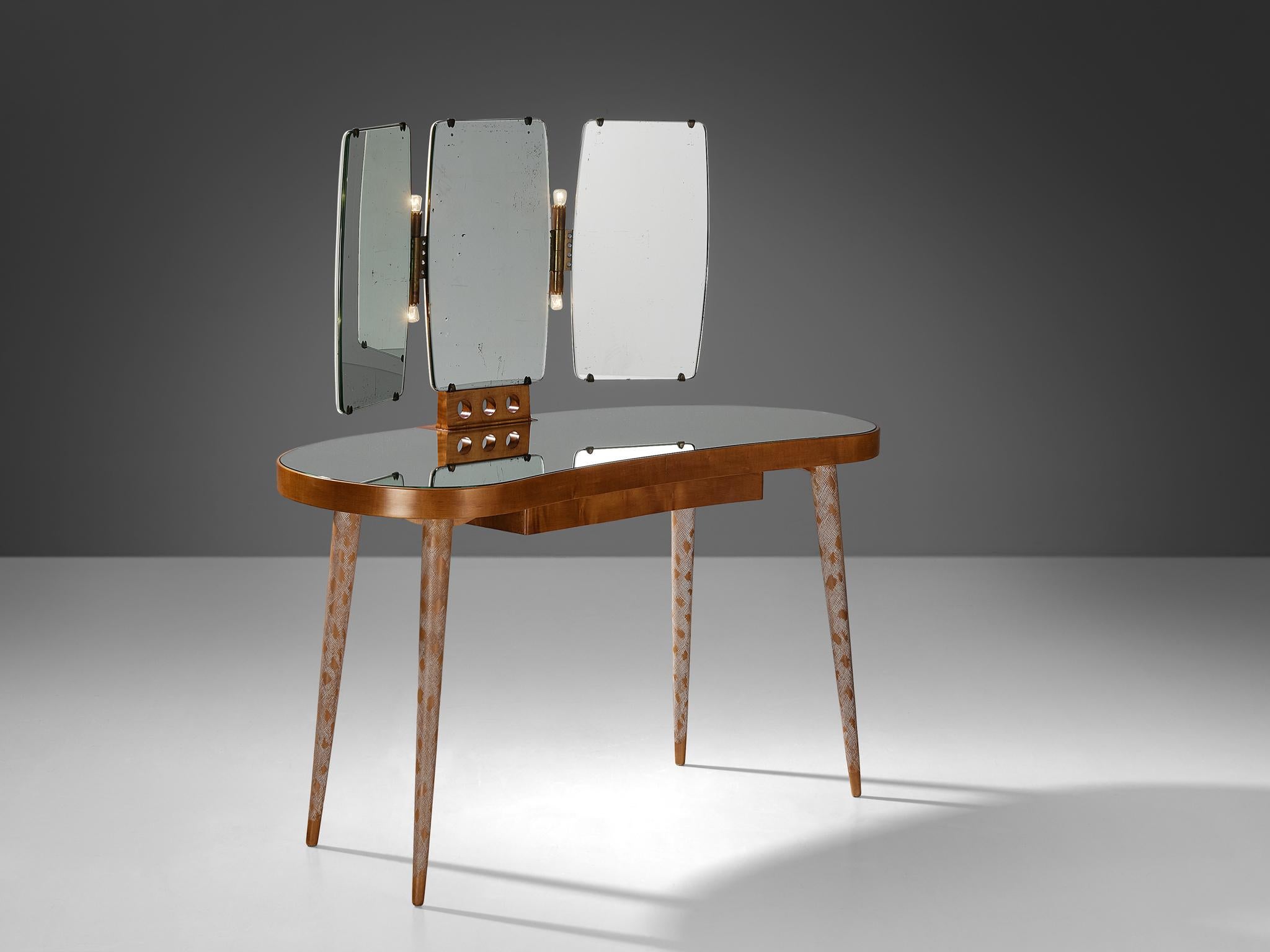 Rare table de toilette Osvaldo Borsani en érable avec miroirs et Lights intégrés  Bon état - En vente à Waalwijk, NL