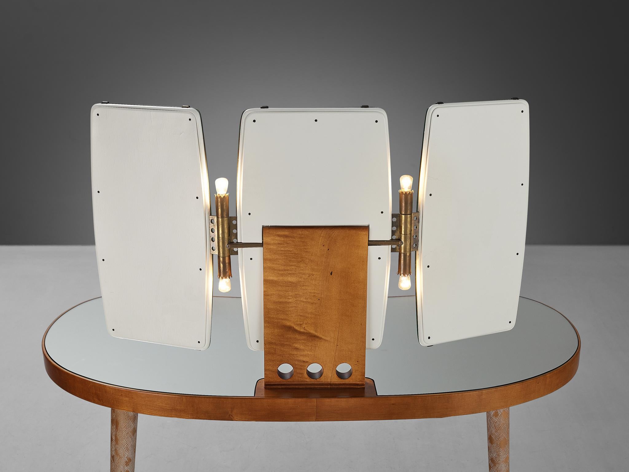 Rare table de toilette Osvaldo Borsani en érable avec miroirs et Lights intégrés  en vente 2