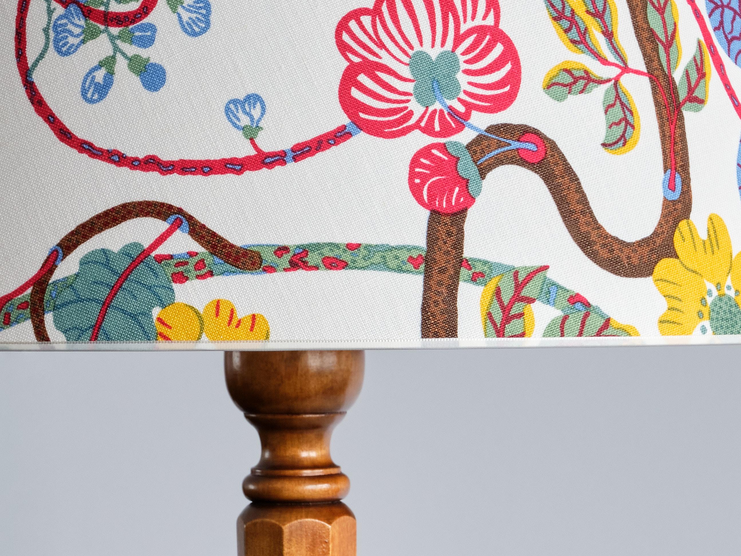 Swedish Rare Otto Schulz Floor Lamp in Birch Wood, Josef Frank Shade, Boet, Sweden, 1928 For Sale