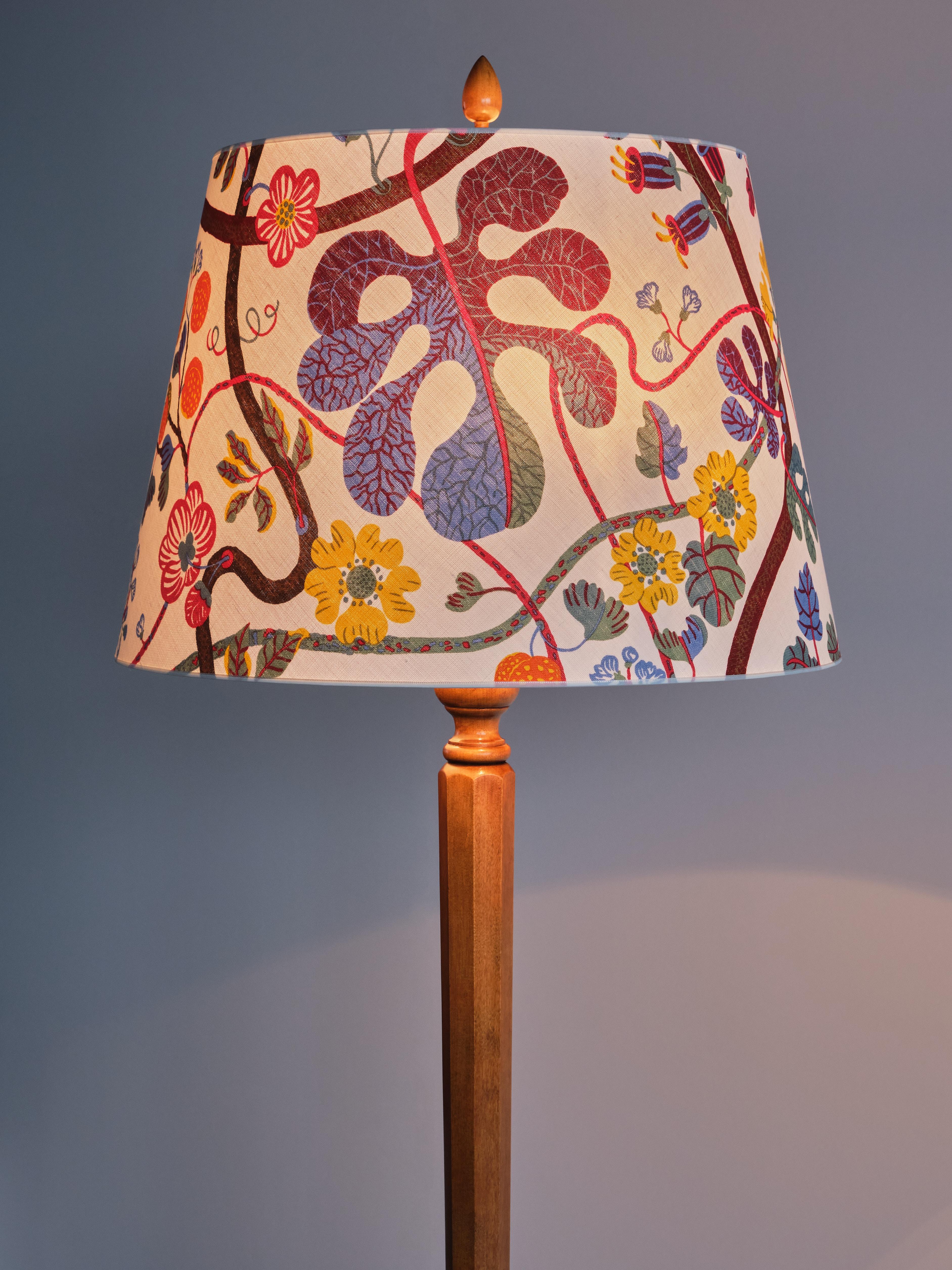Fabric Rare Otto Schulz Floor Lamp in Birch Wood, Josef Frank Shade, Boet, Sweden, 1928 For Sale