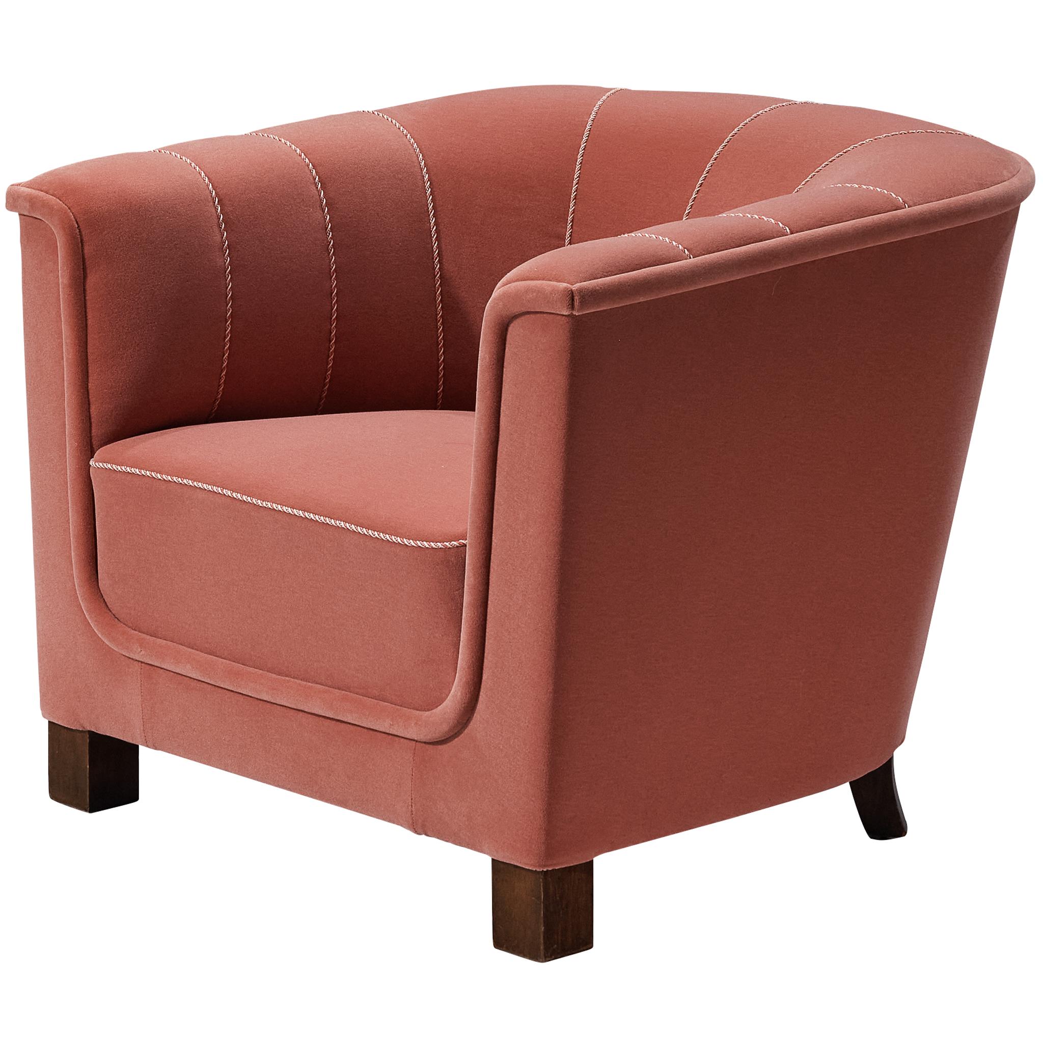 Rare Otto Schulz for Boet Lounge Chair in Pink Wool Velvet