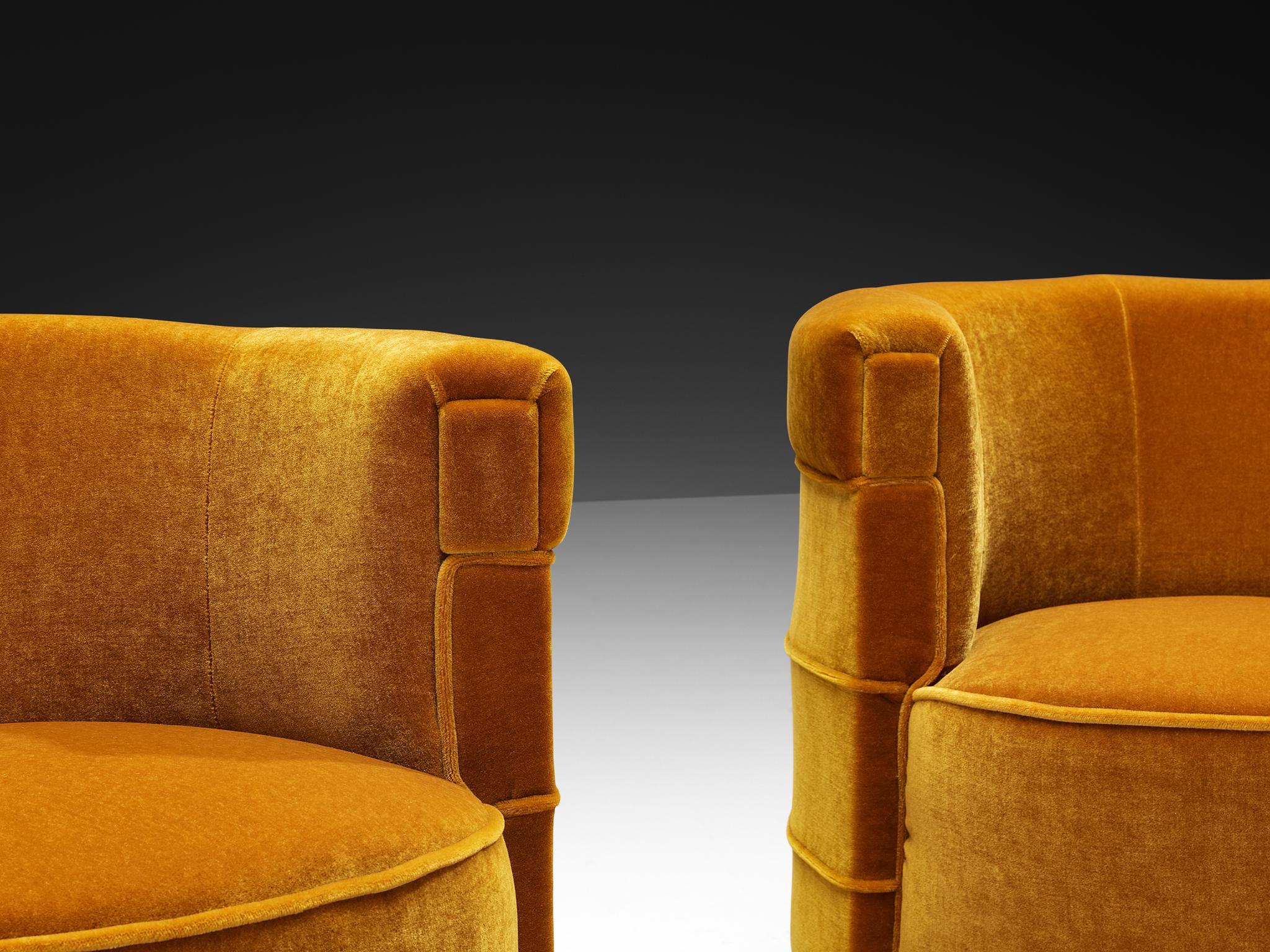 Raro Otto Schulz per Boet Coppia di sedie da salotto curve in mohair color caramello in vendita 4