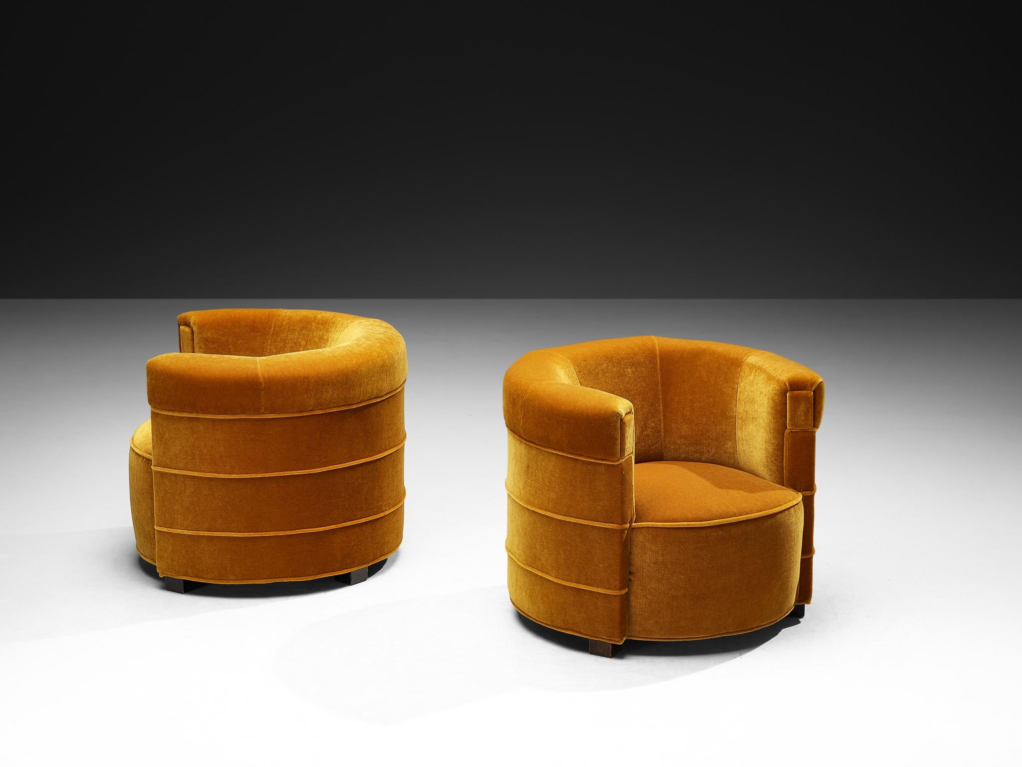 Raro Otto Schulz per Boet Coppia di sedie da salotto curve in mohair color caramello in vendita 5