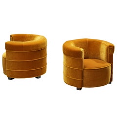 Rare Otto Schulz for Boet Pair of Curved Lounge Chairs in Caramel Mohair