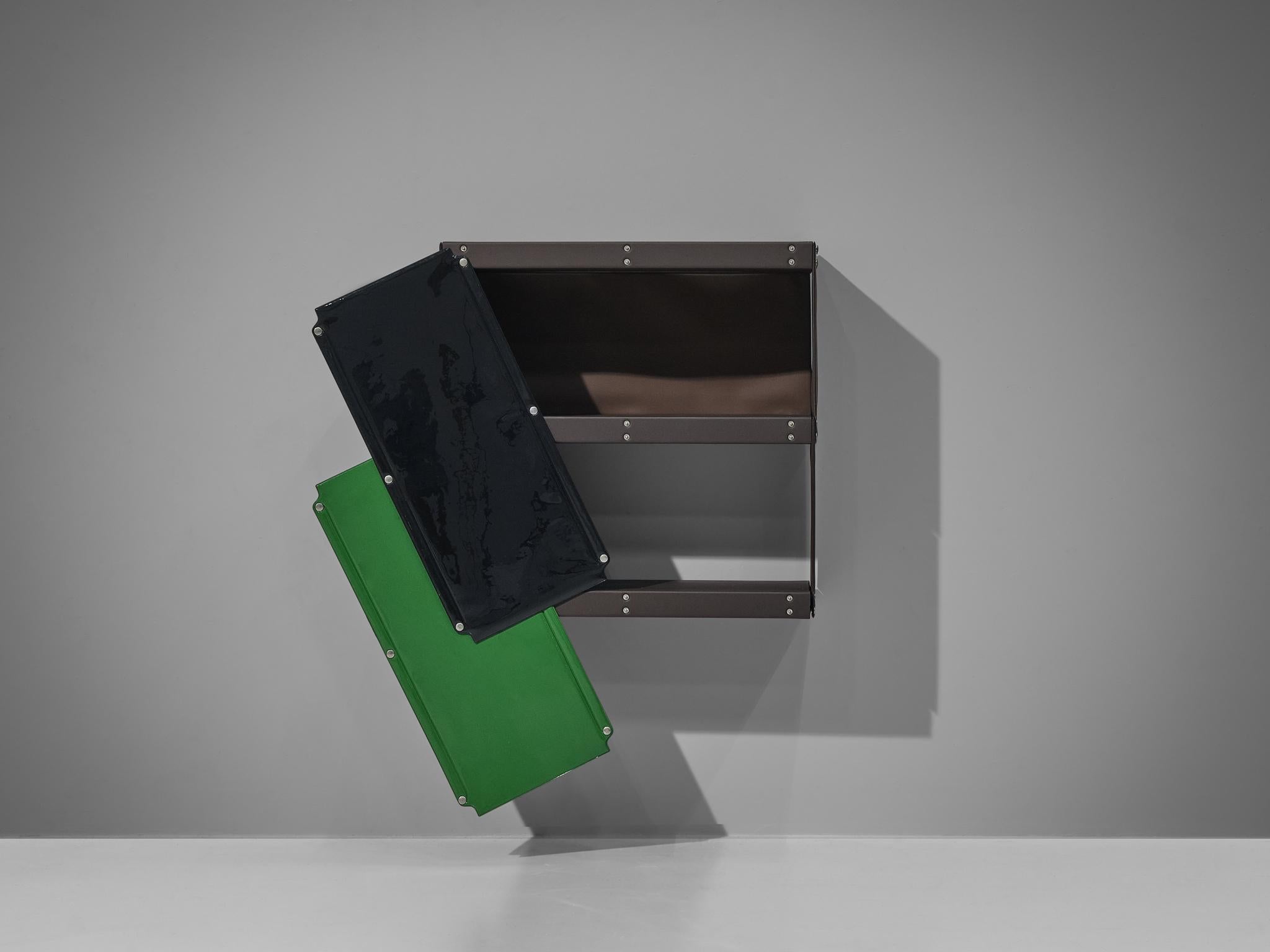 Otto Zapf for Zapfdesign 'Softline' green and brown cabinets, plastic, metal, Germany, 1969.

Set of two detachable 'Softline' wall cabinets in green and black designed by the German designer Otto Zapf. Zippers and press studs form the connections