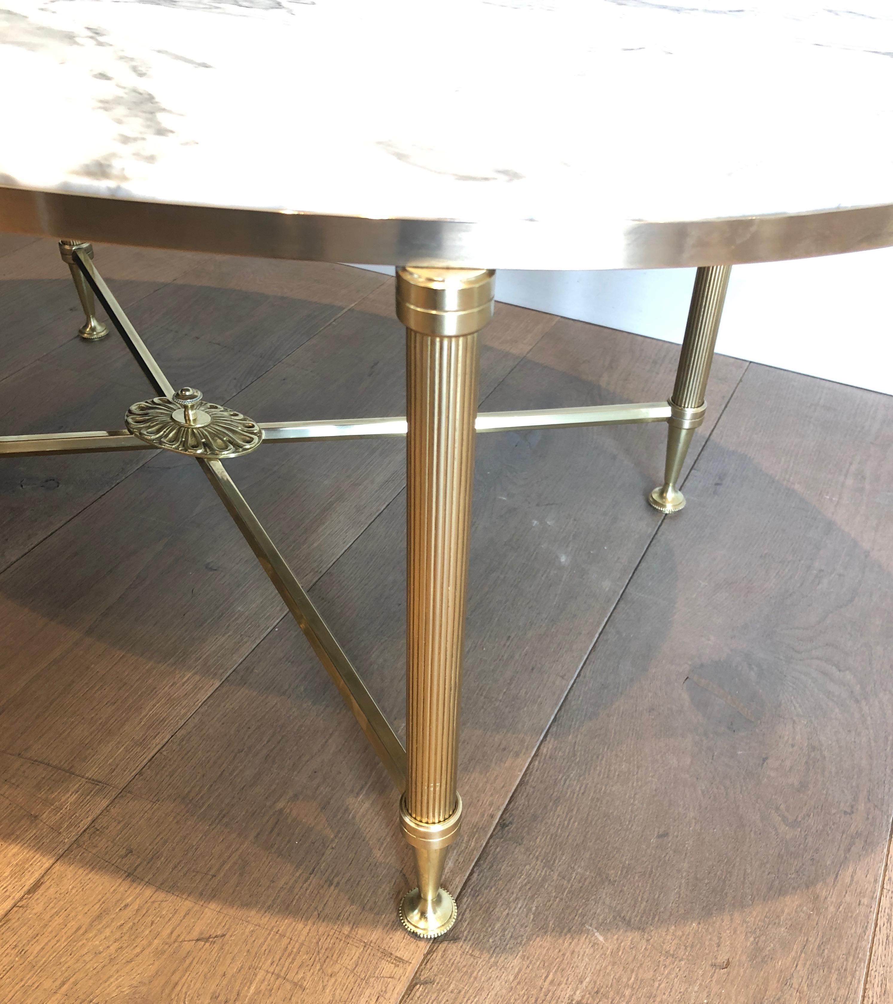 Rare Oval Brass Coffee Table with Carrara white Marble Top by Maison Jansen For Sale 8