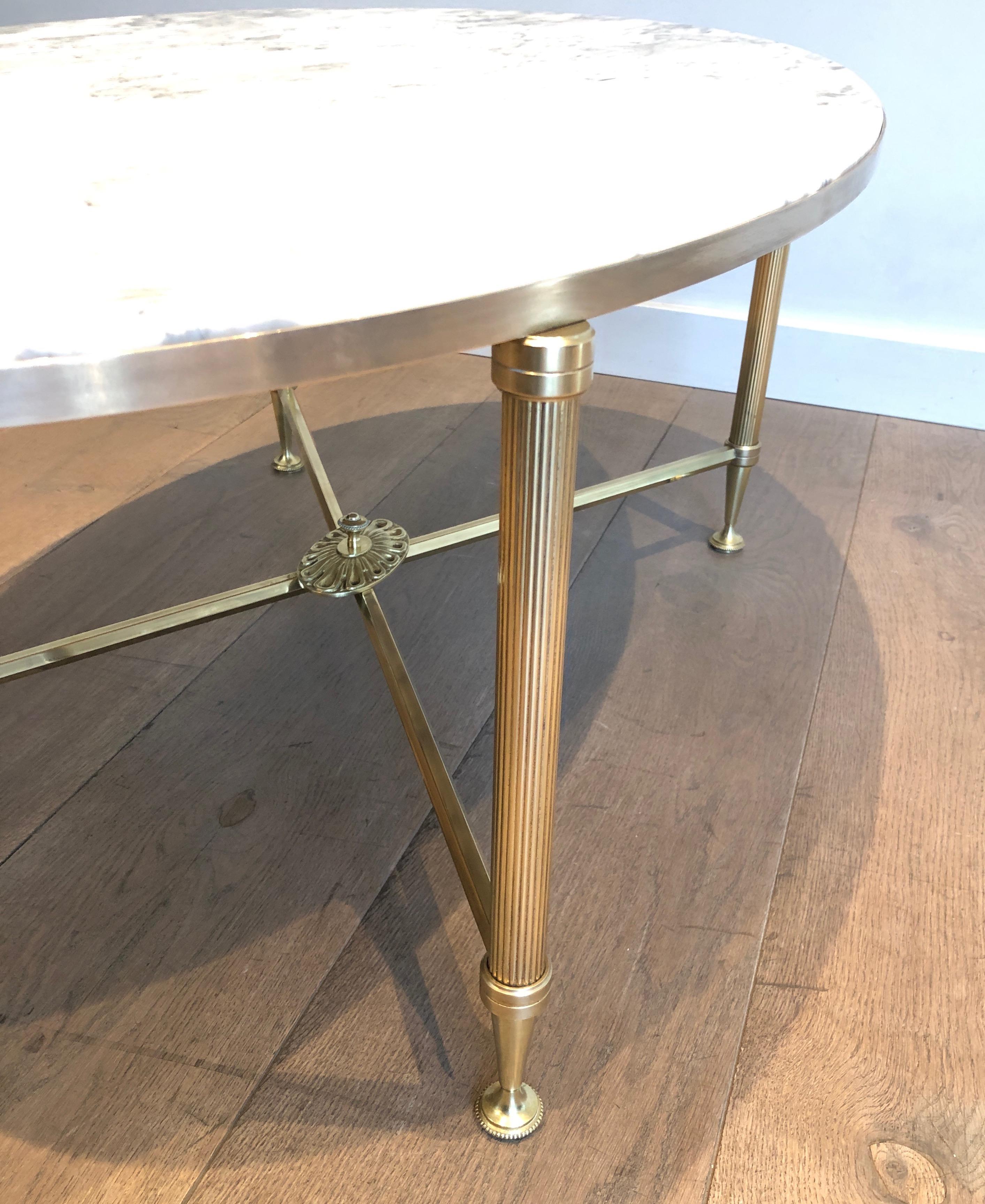 Mid-20th Century Rare Oval Brass Coffee Table with Carrara white Marble Top by Maison Jansen For Sale