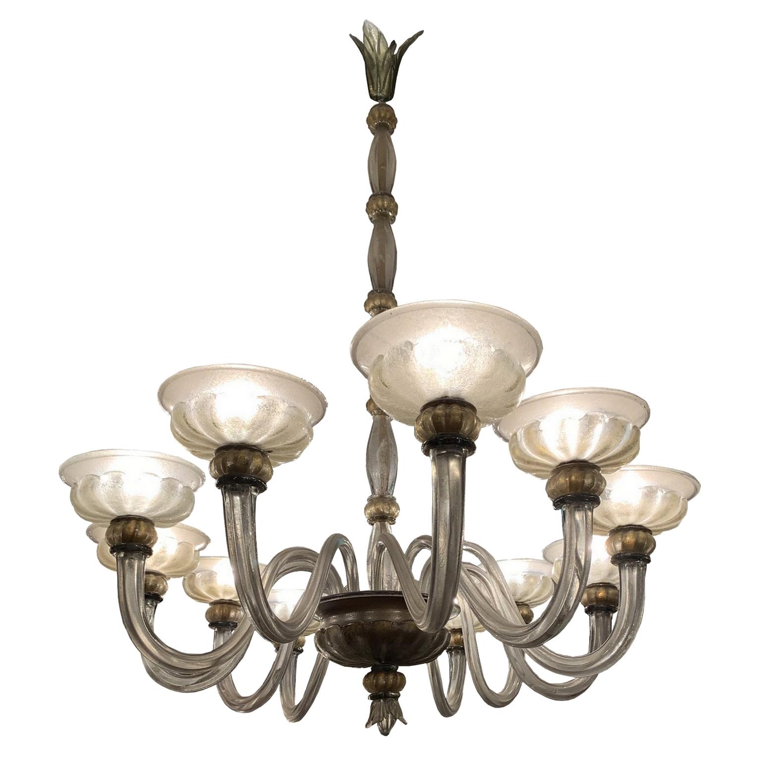 Rare Oval Chandelier in Murano Glass, Italy, circa 1940 For Sale