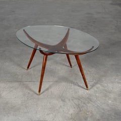 Rare Oval Coffee Table in Walnut and Brass by Nicolay Diulgheroff, Italy 1950s