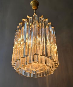 Rare Oval Italian Murano Crystal Triedri Prism Chandelier, 1970s