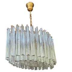 Rare Oval Italian Murano Crystal Triedri Prism Chandelier, 1970s