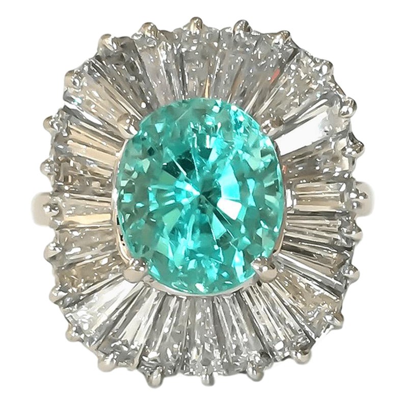 Seltener ovaler Paraiba Turmalin & Diamant Balleria Ring 18k Weißgold 3,38 Ct Igi im Angebot