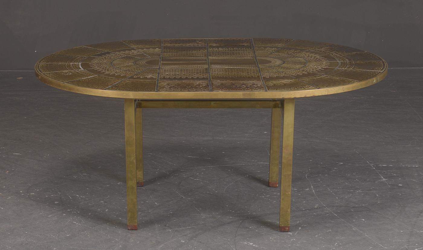  Bjorn Wiinblad Rare table ovale en céramique  Carreaux de faïence et laiton faits à la main Suède 1960 Bon état - En vente à Paris, FR