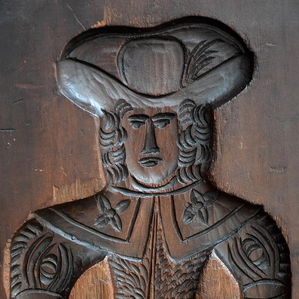 Rare oversized 19th century gingerbread Mould
We are proud to offer a rare oversized 19th century gingerbread mould. Carved wood depicting William III and Maria Stuart. “Suitor and Maid” Dutch Folk Art known as Speculass, a rare oversized example