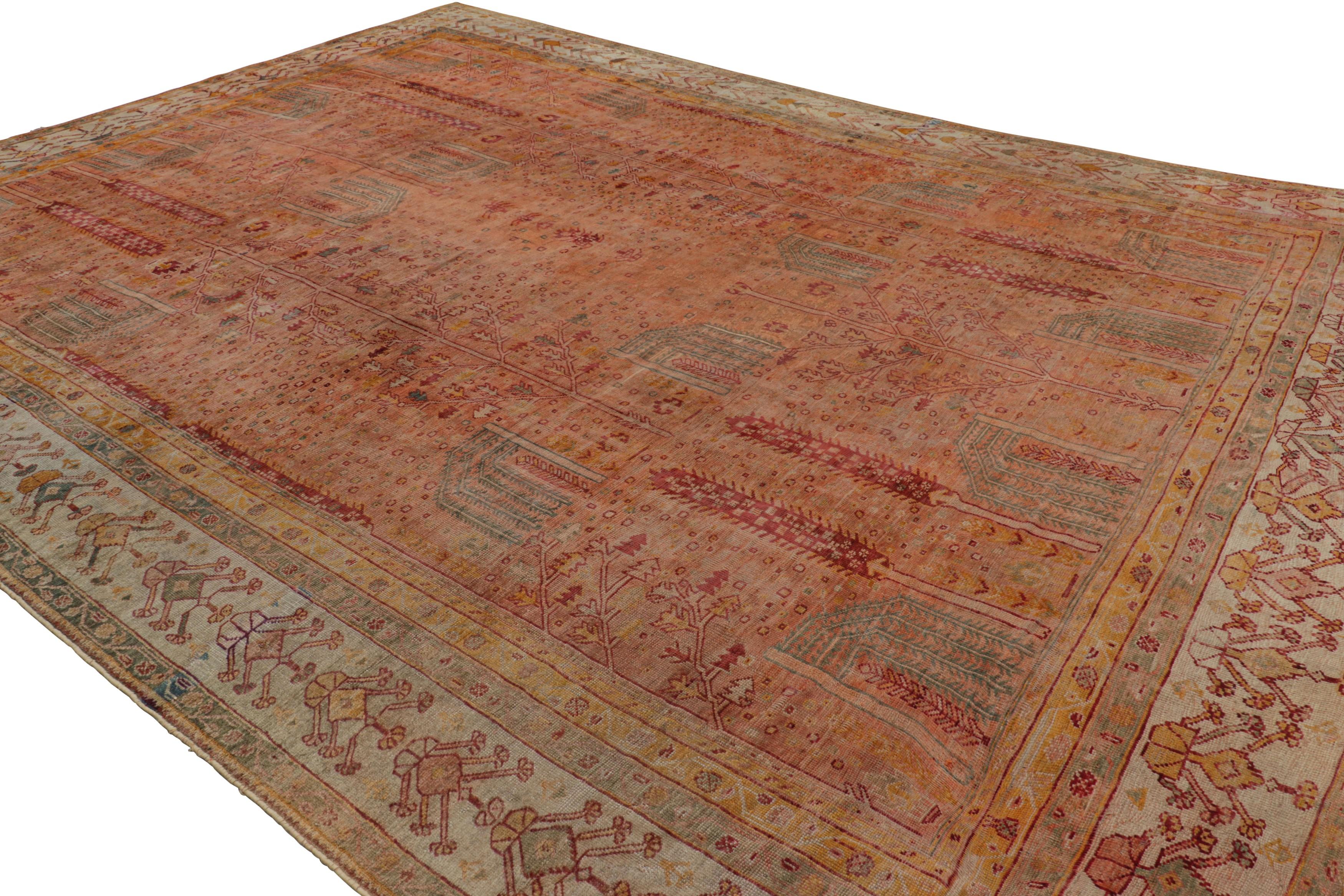 Rara alfombra antigua Oushak de gran tamaño, terracota con motivos florales - Rug & Kilim Anudado a mano en venta