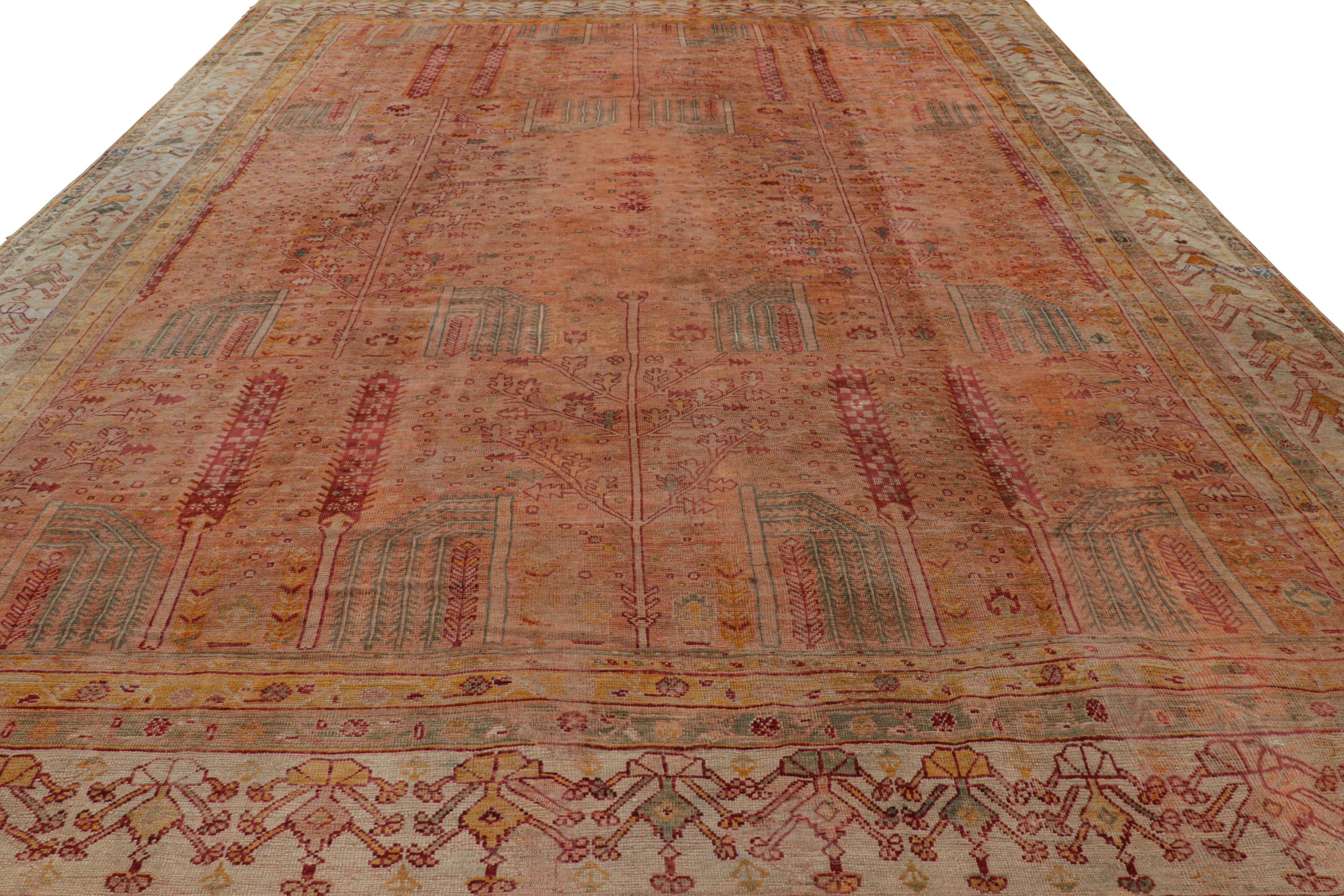 Rara alfombra antigua Oushak de gran tamaño, terracota con motivos florales - Rug & Kilim en Bueno estado para la venta en Long Island City, NY