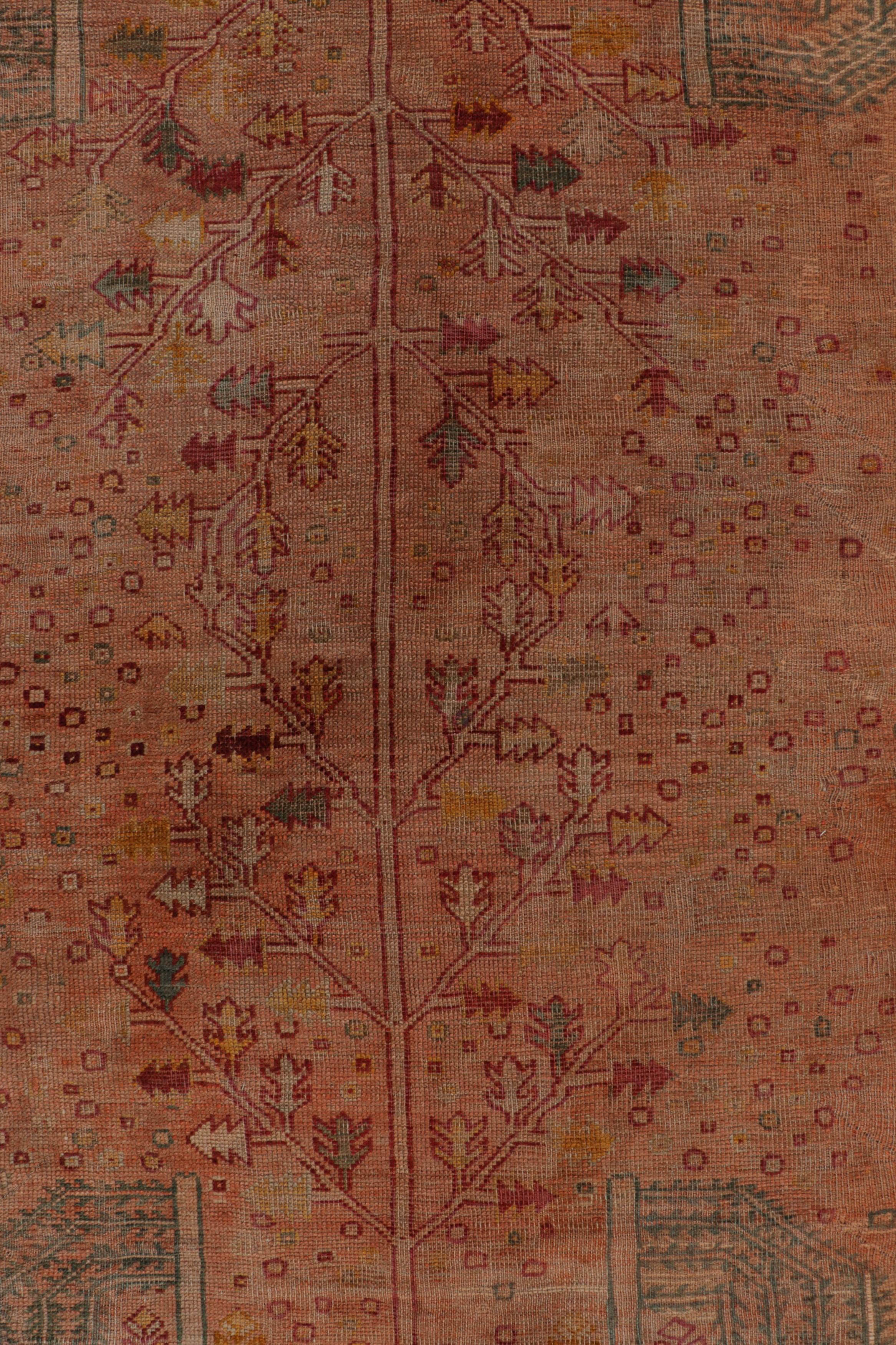 Rara alfombra antigua Oushak de gran tamaño, terracota con motivos florales - Rug & Kilim Lana en venta