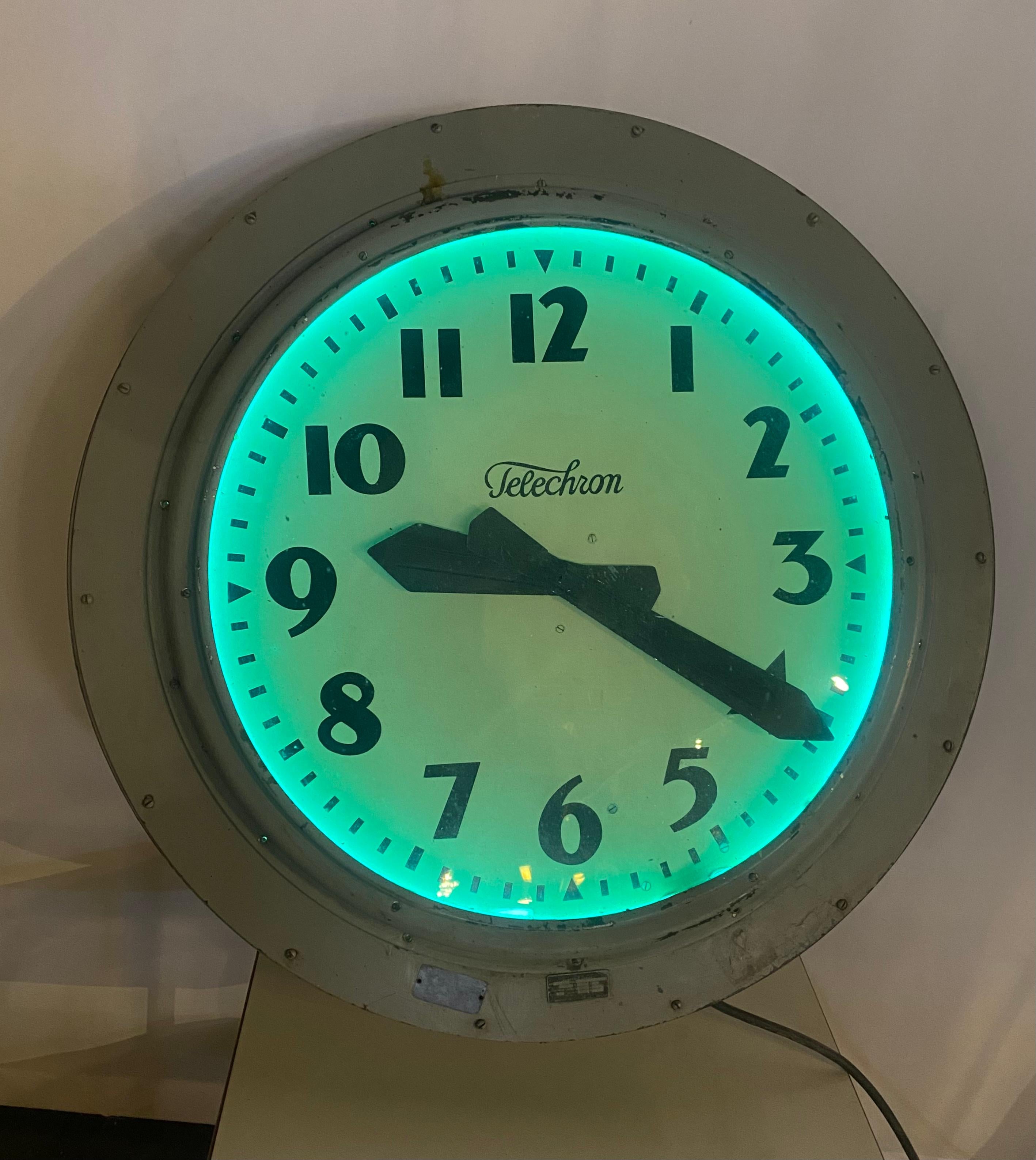 Rare OVERSIZED aRT Deco Neon Clock by Telechron Electric Clock.. 34