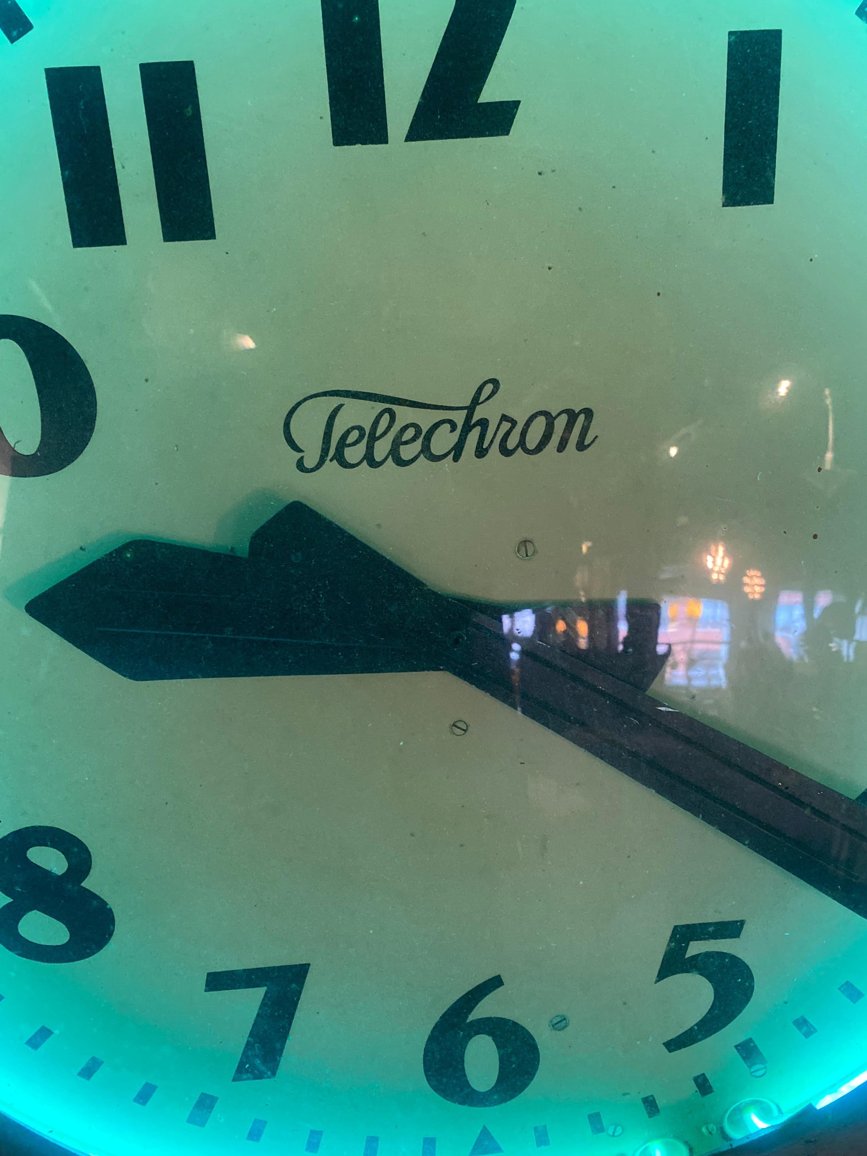 American Rare OVERSIZED aRT Deco Neon Clock by Telechron Electric Clock.. 3' Diameter For Sale