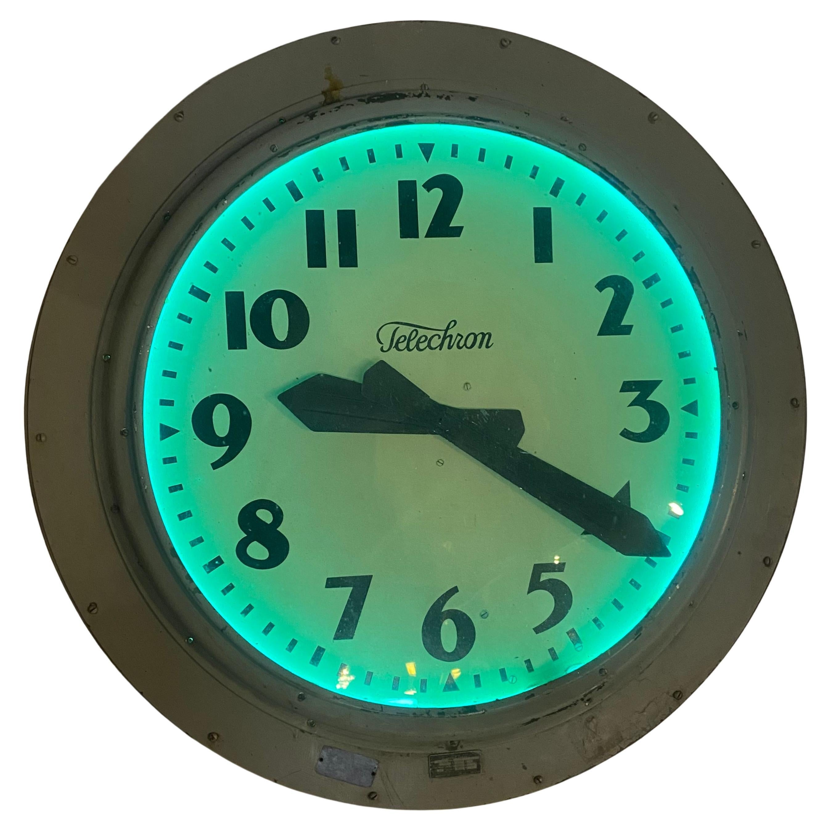 Rare OVERSIZED aRT Deco Neon Clock by Telechron Electric Clock.. 3' Diameter For Sale