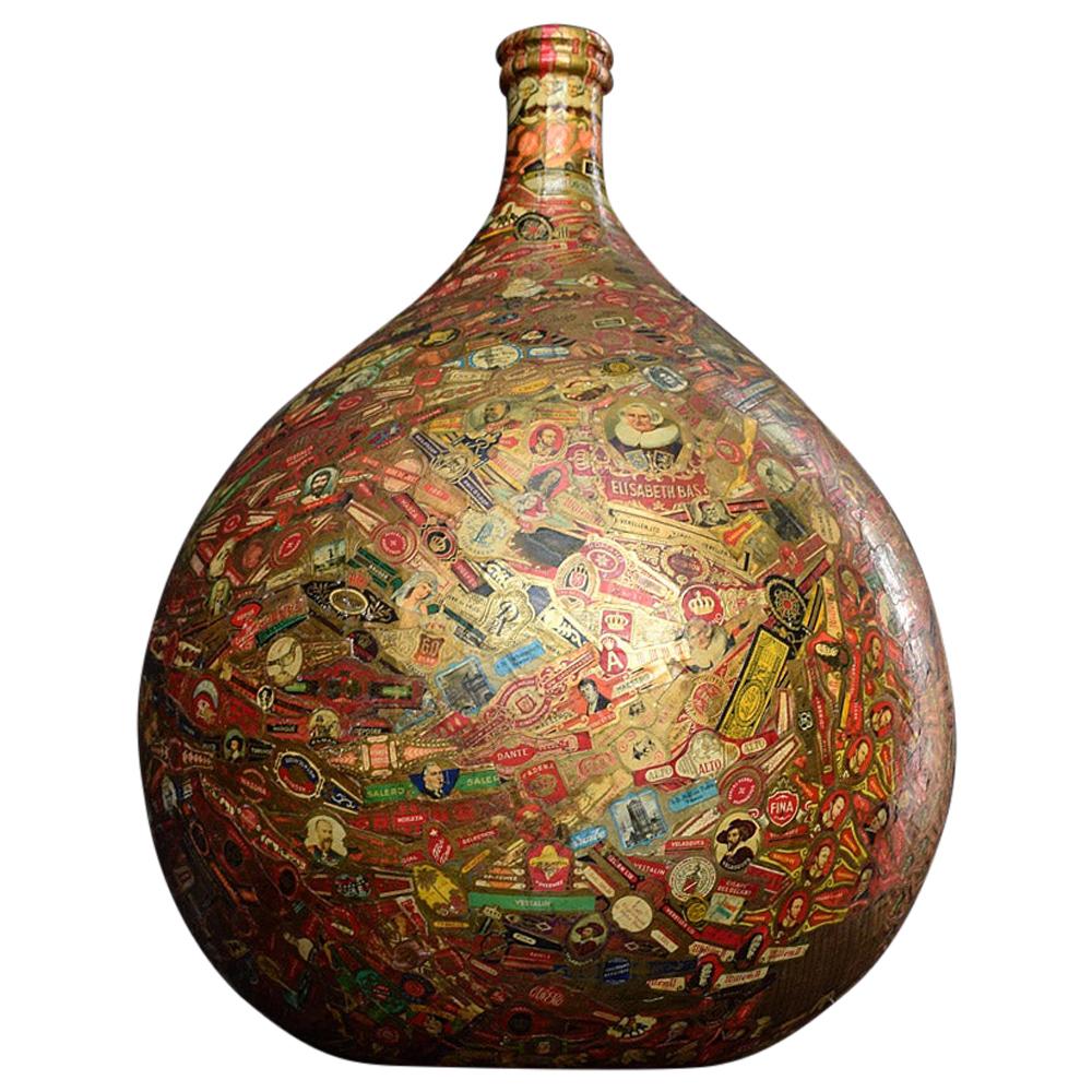 Rare Oversized Decoupage Cigar Band Bottle