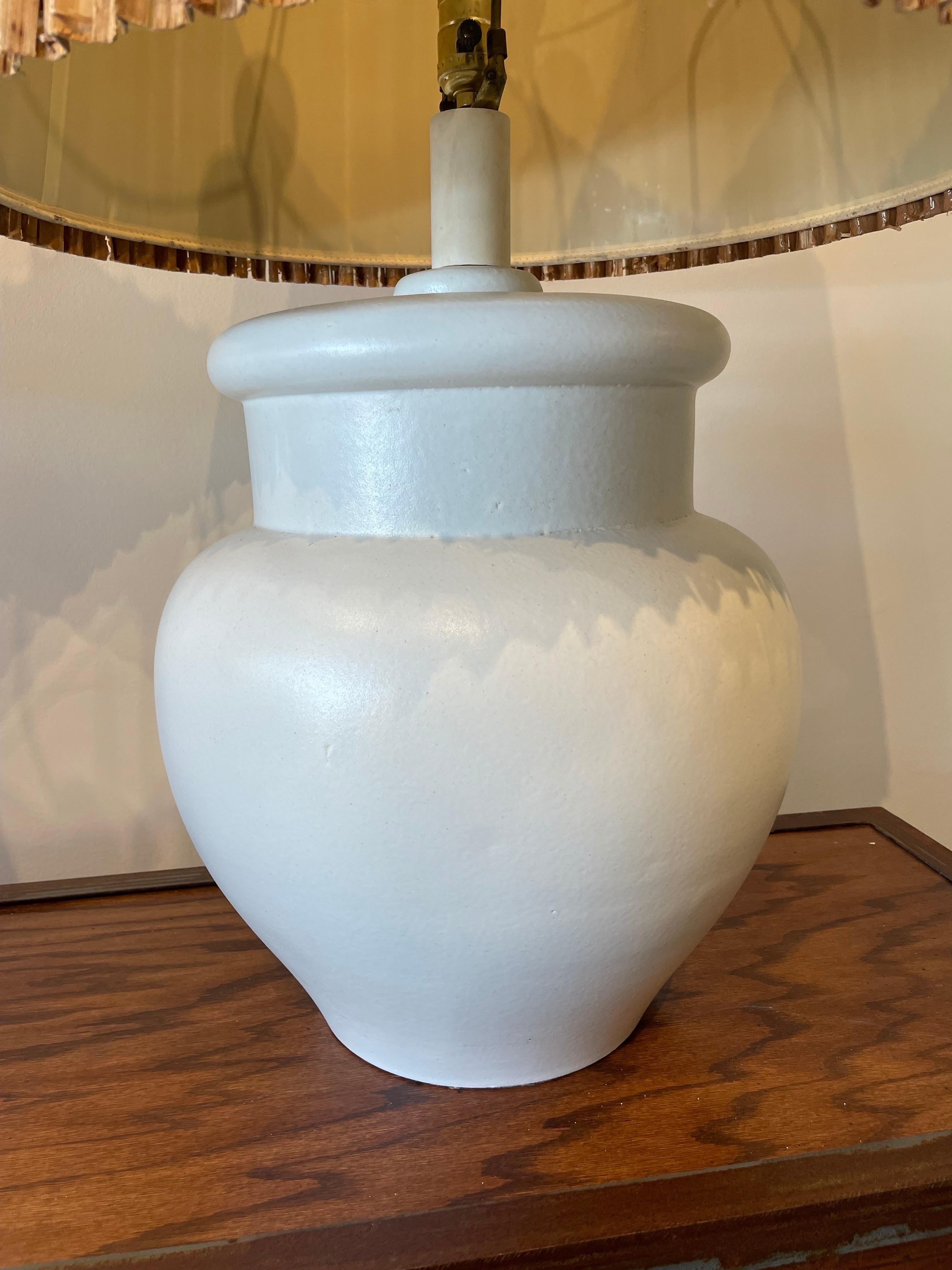 Mid-Century Modern Rare Oversized Ginger Jar Lamps w/ Palm Leaf Shades