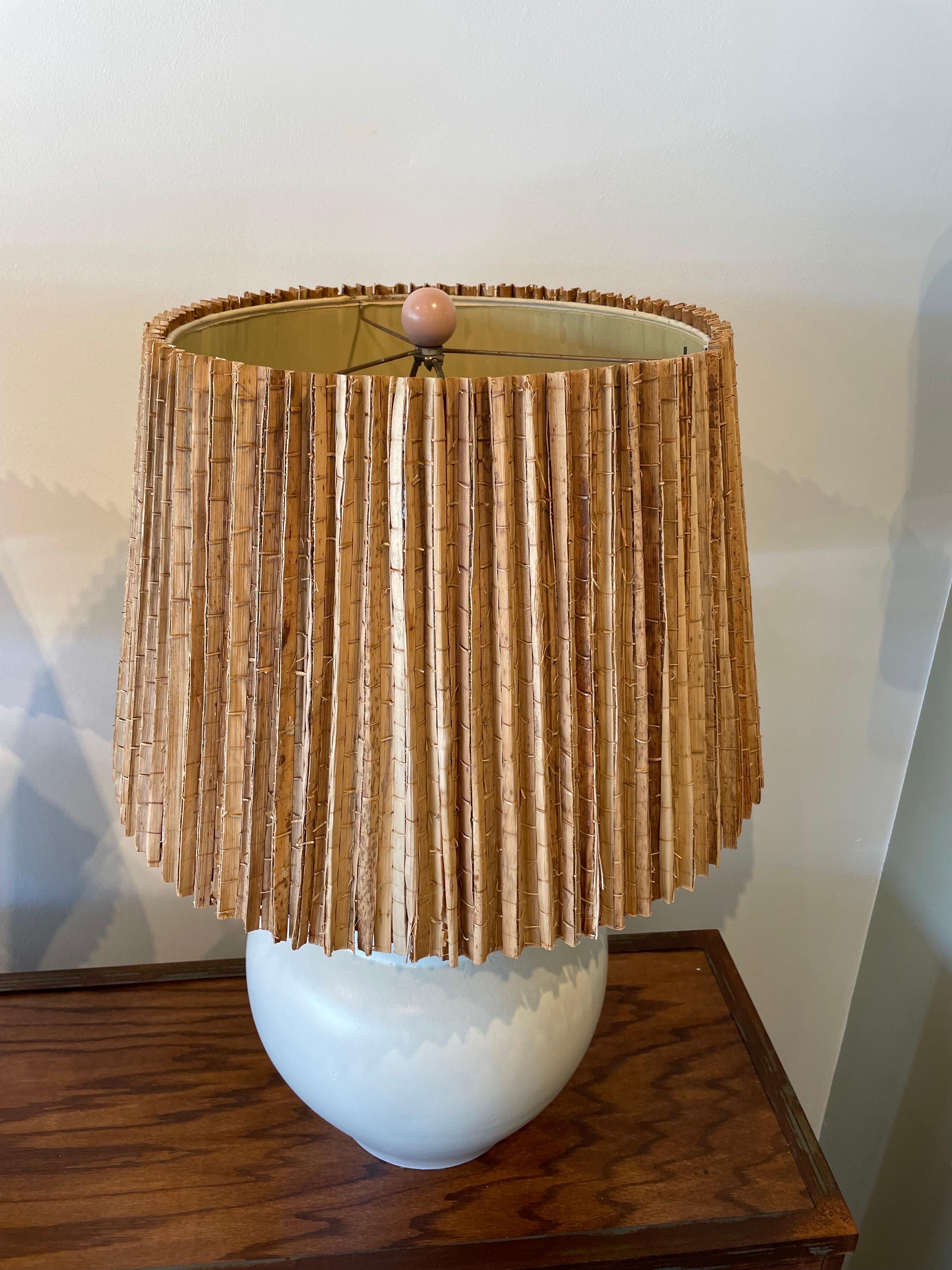 American Rare Oversized Ginger Jar Lamps w/ Palm Leaf Shades