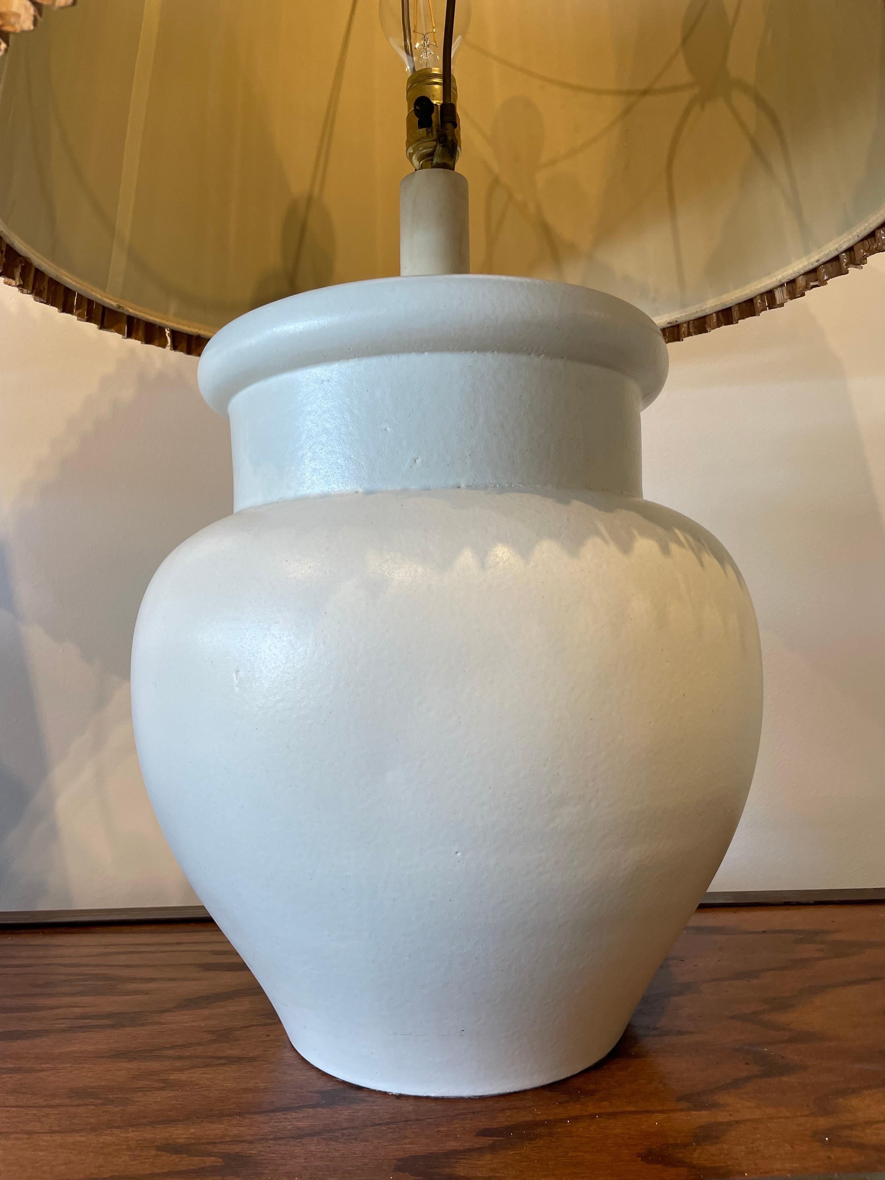Ceramic Rare Oversized Ginger Jar Lamps w/ Palm Leaf Shades