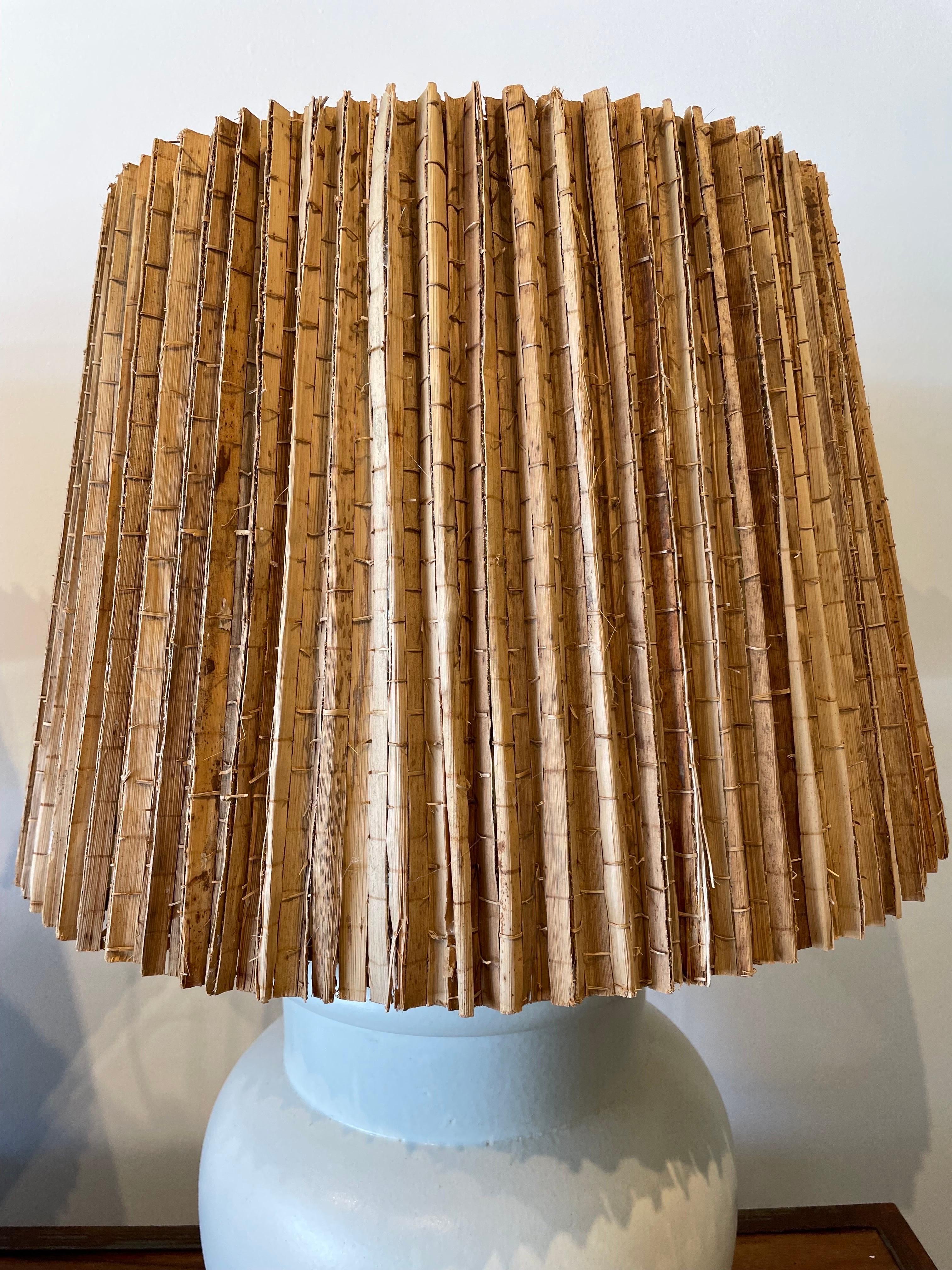 Rare Oversized Ginger Jar Lamps w/ Palm Leaf Shades 2