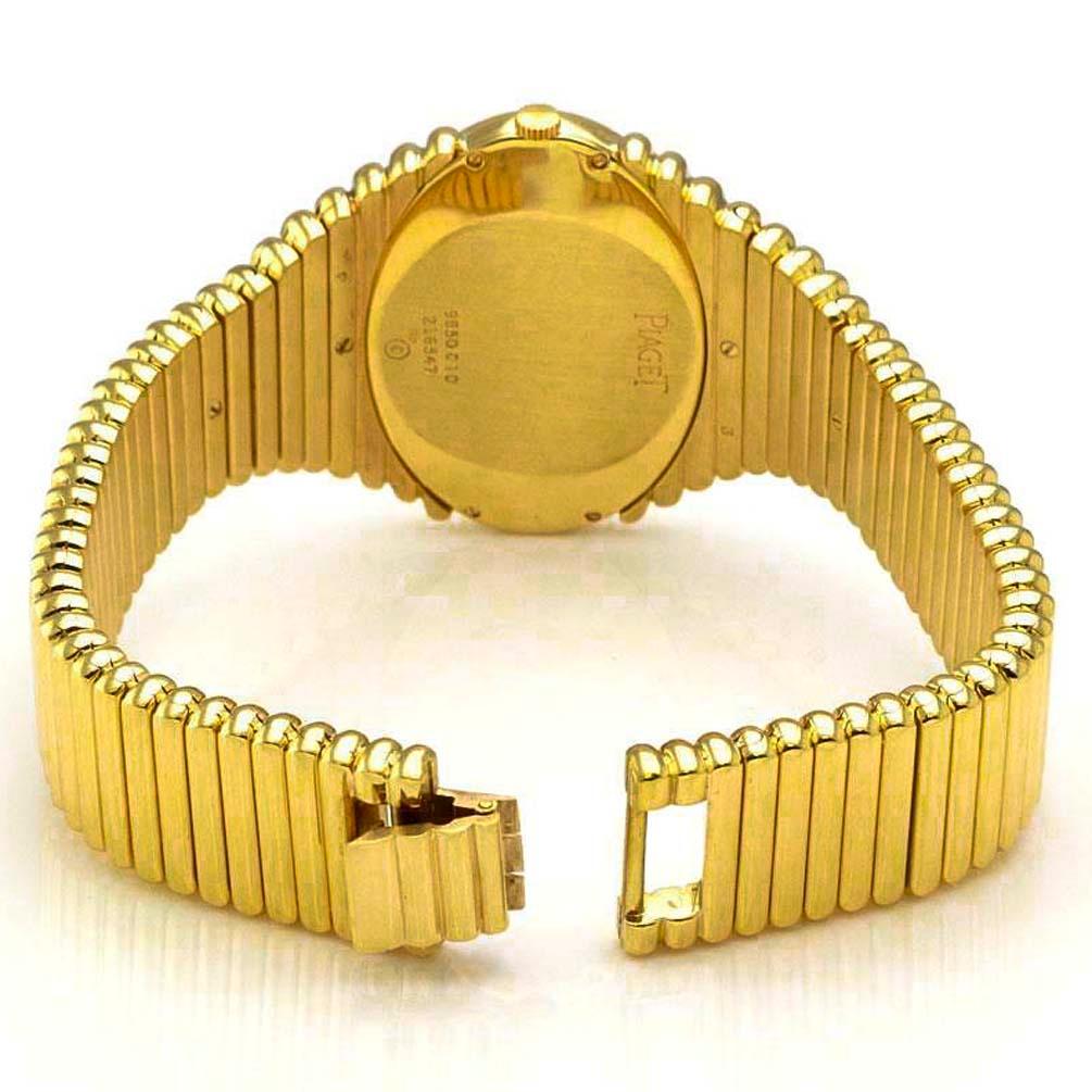 A Unique Oversized 1970s Piaget  Pave Diamond Dial Set 18 Karat Yellow Gold Wristwatch 

Basic Specifications & Timepiece Dimensions: 
-200 mm Bracelet length 
*Can be resized to be extended or tapered as necessary as a complimentary service
-28mm